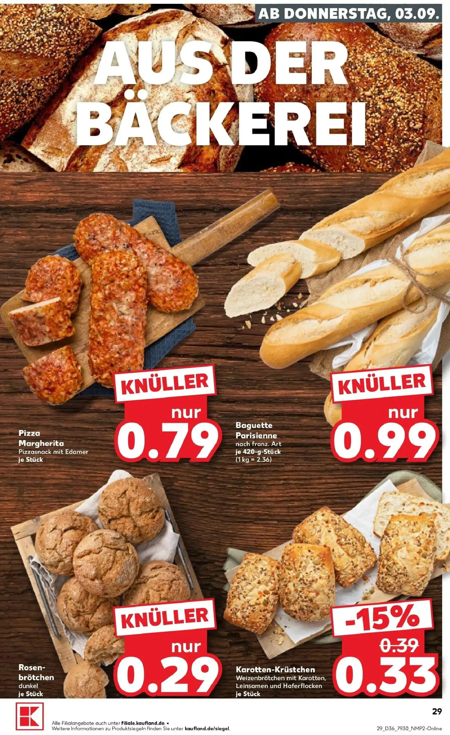 Prospekt Kaufland ab 31.08.2026 » Angebote Online zum Blättern | Seite: 38 | Produkte: Bäckerei, Baguette, Edamer, Pizza