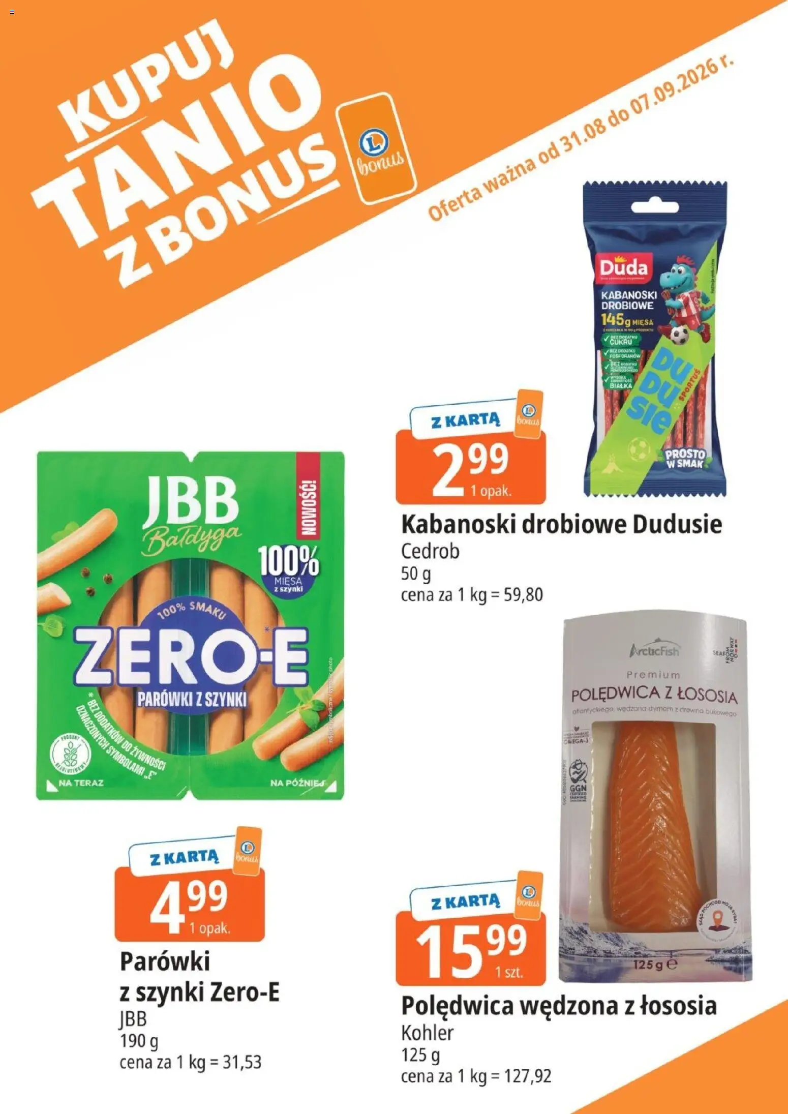 E.Leclerc gazetka - Kupuj Tanio Z Bonus od 31.08.2026 | Strona: 13 | Produkty: Karta, Parówki z szynki, Parówki