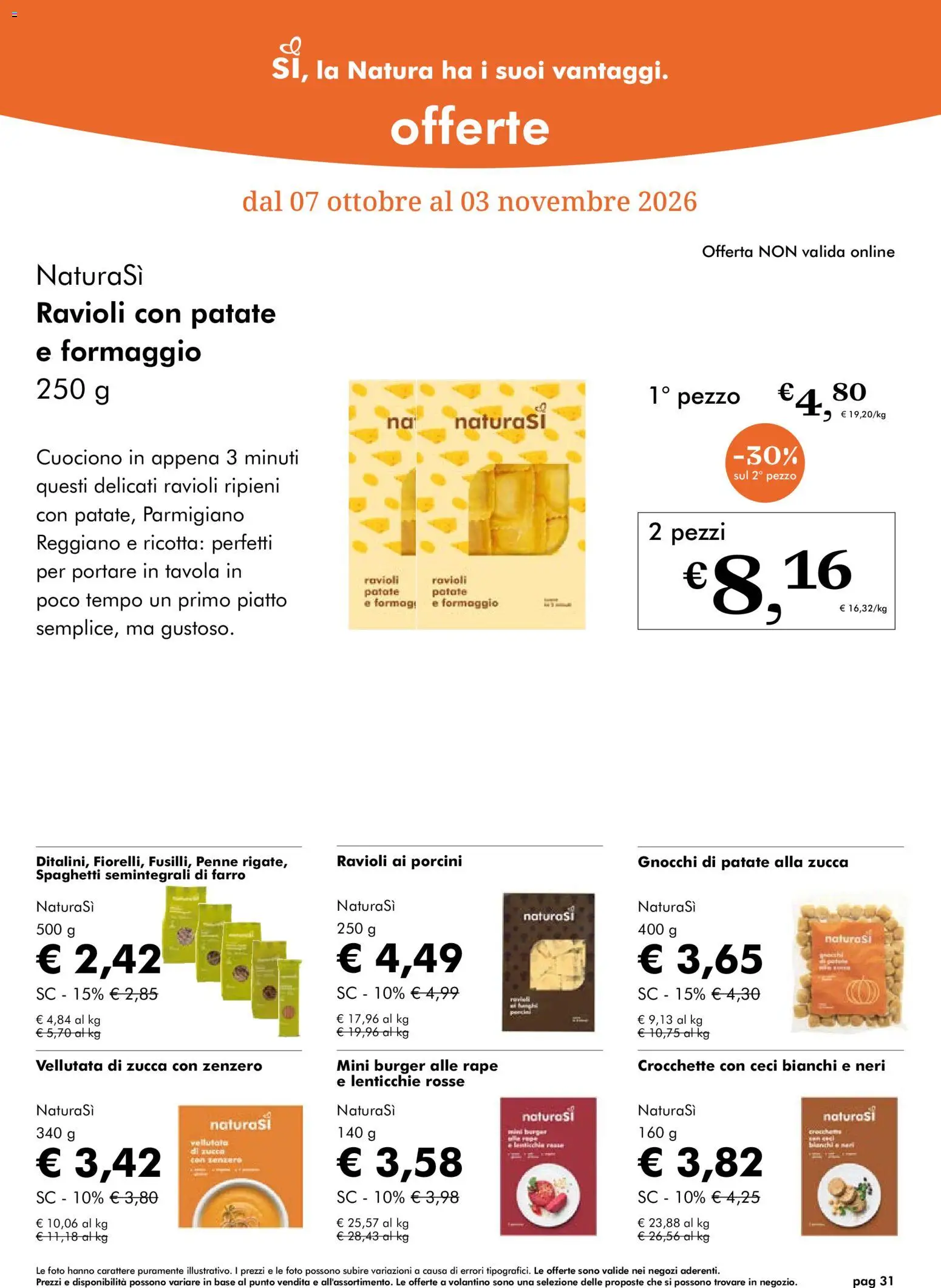 Volantino Natura Sì del 07/10/2026 | Pagina: 31 | Prodotti: Ceci, Parmigiano, Penne, Farro