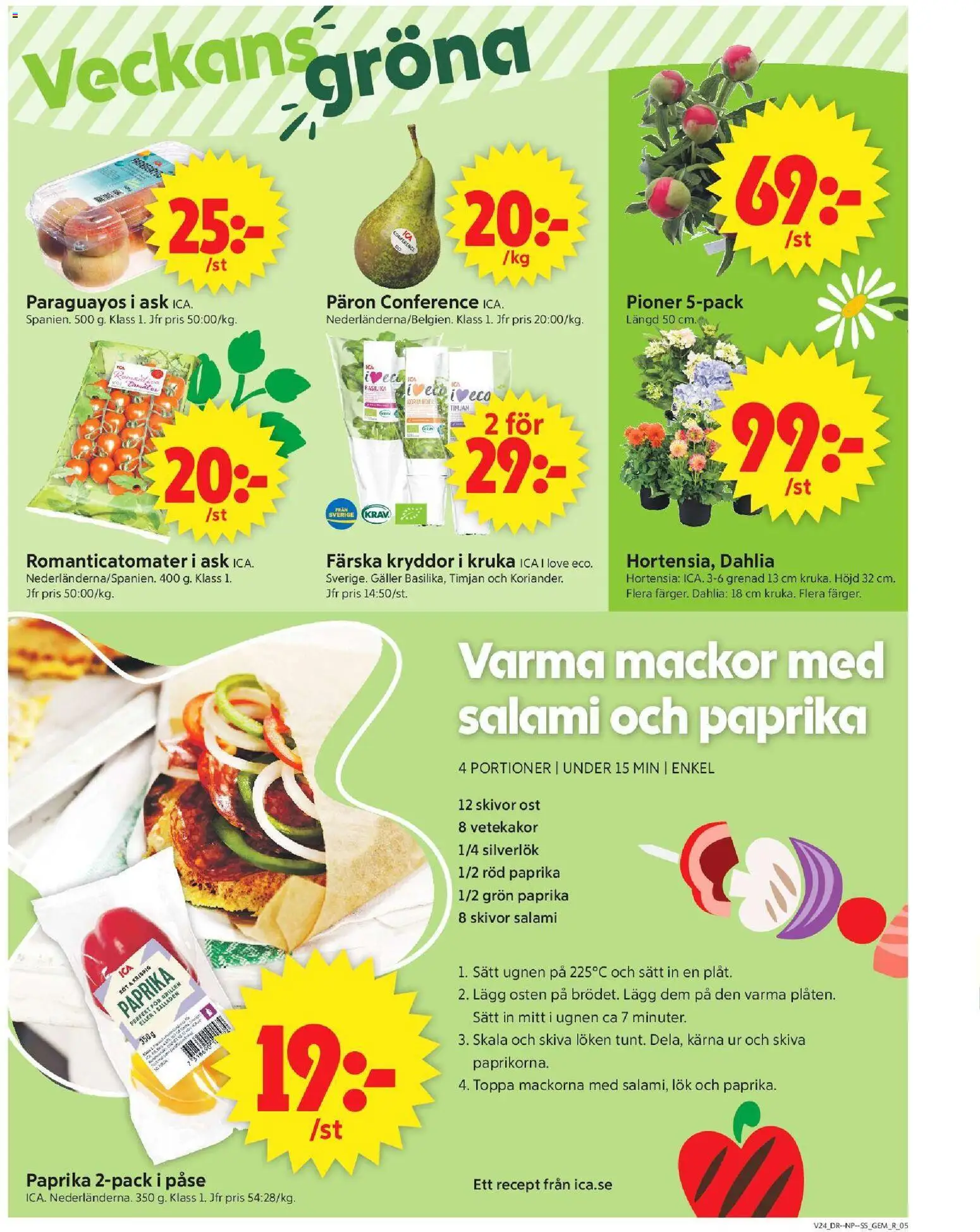 ICA Supermarket reklamblad aktuell från 08.06.2026 | Sida: 5 | Produkter: Ost, Salami, Basilika, Grön paprika