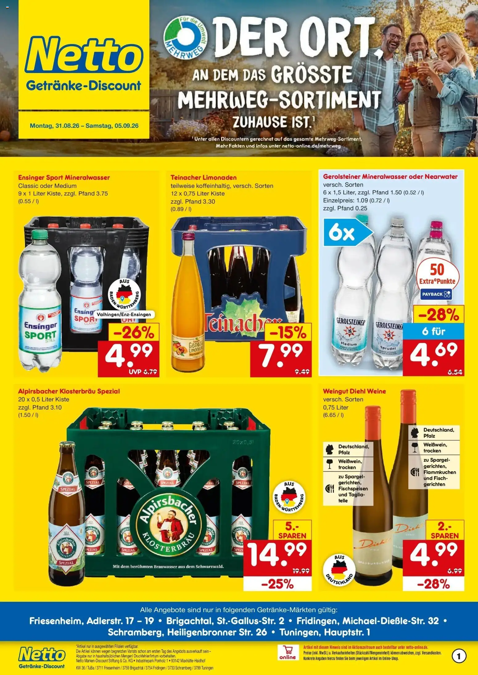 Netto Marken-Discount Prospekt Brigachtal – gültig ab 31.08.2026 | Seite: 1 | Produkte: Spargel, Mineralwasser, Fisch, Gerolsteiner