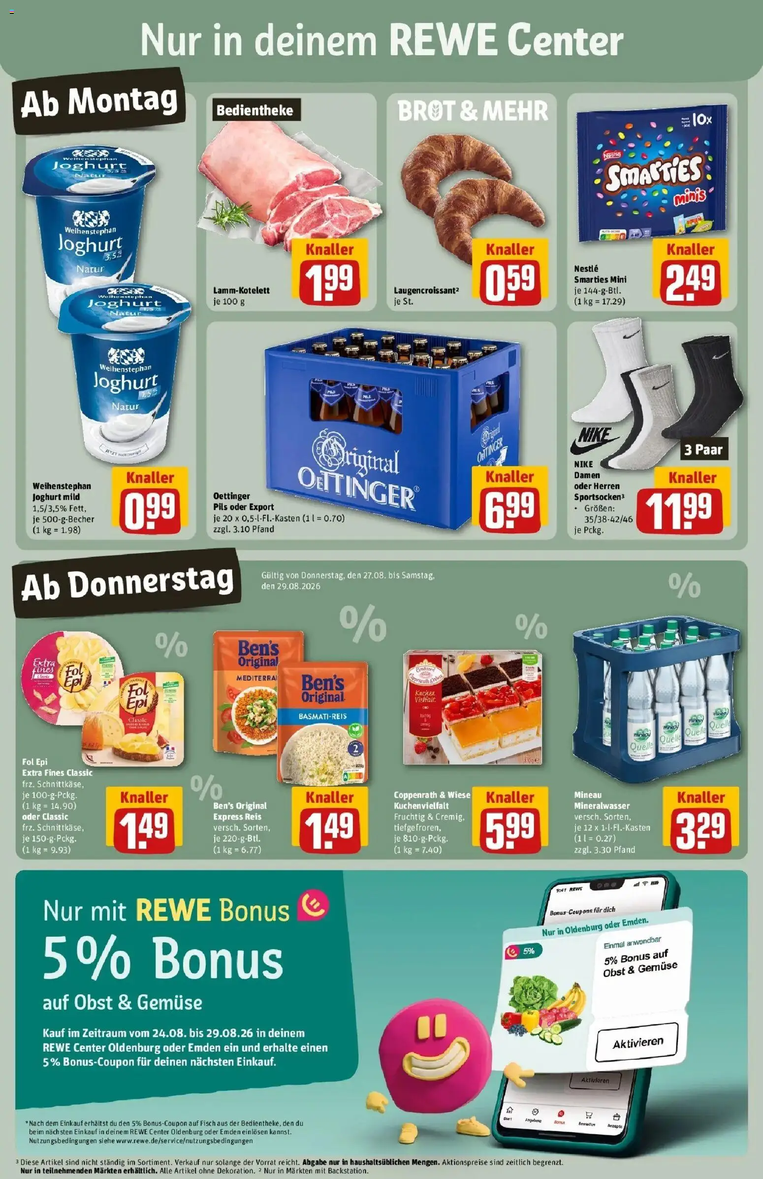 REWE Prospekt ab 24.08.2026 zum Blättern » Angebote | Seite: 3 | Produkte: Mineralwasser, Fisch, Obst, Reis