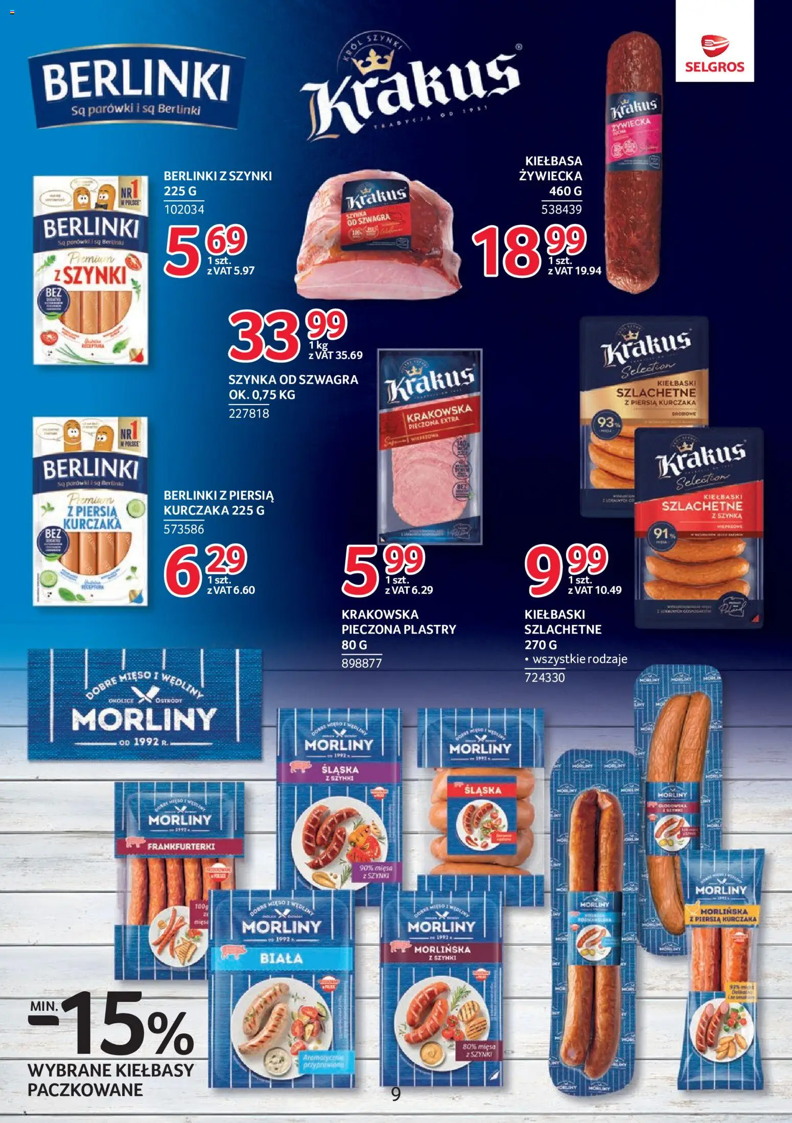 Selgros cash&carry gazetka - Markowe produkty od 16.07.2026 | Strona: 9 | Produkty: Mięso, Frankfurterki, Parówki, Szynka