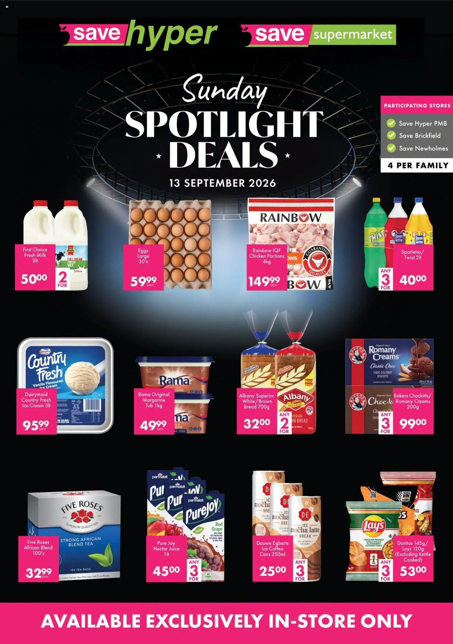 New Save catalogue – valid from 13/09/2026 | Page: 2 | Products: Coffee, Juice, Chicken, Fruit