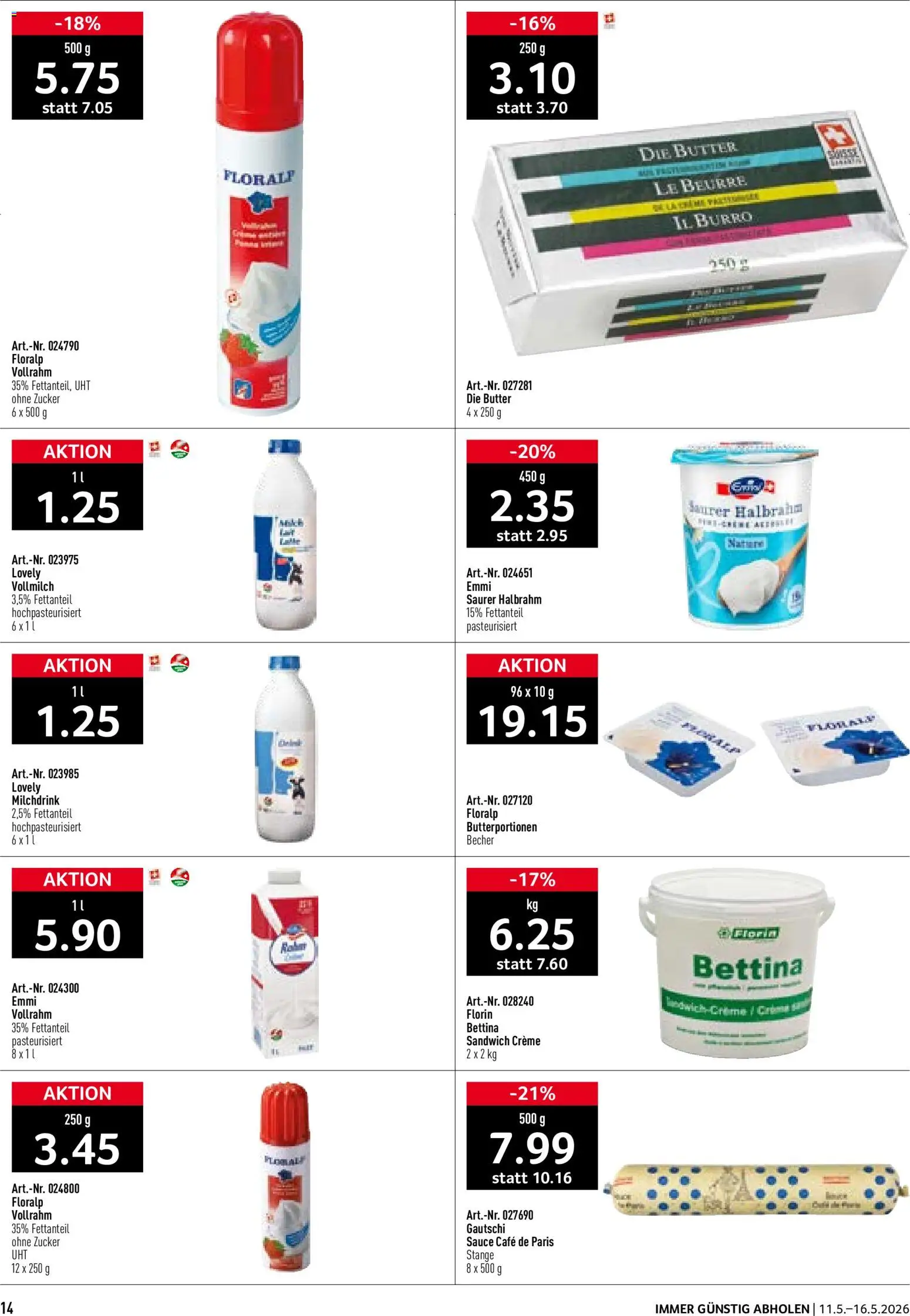 Prodega aktionen – gültig ab 11.05.2026 | Seite: 14 | Produkte: Butter, Saurer Halbrahm, Zucker, Creme