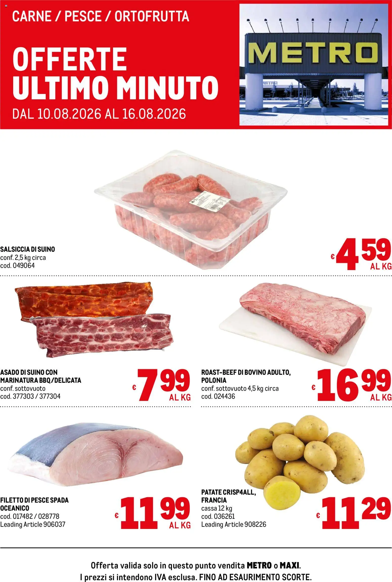 Volantino Metro del 10/08/2026 | Pagina: 1 | Prodotti: Pesce, Patate, Salsiccia, Carne