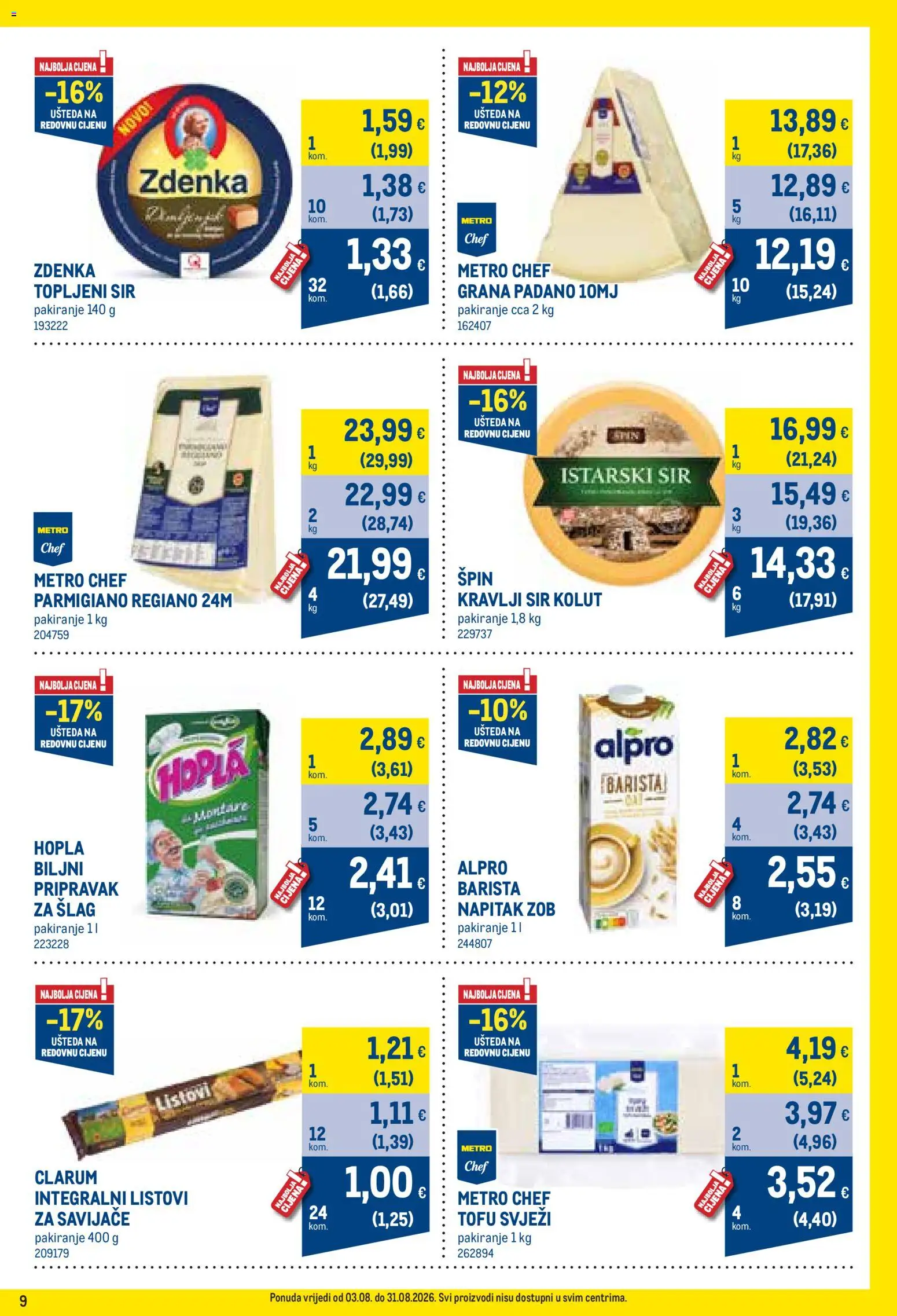 Metro katalog | vrijedi od 03.08.2026 | Stranica: 9 | Proizvodi: Sir, Alpro, Šlag, Tofu