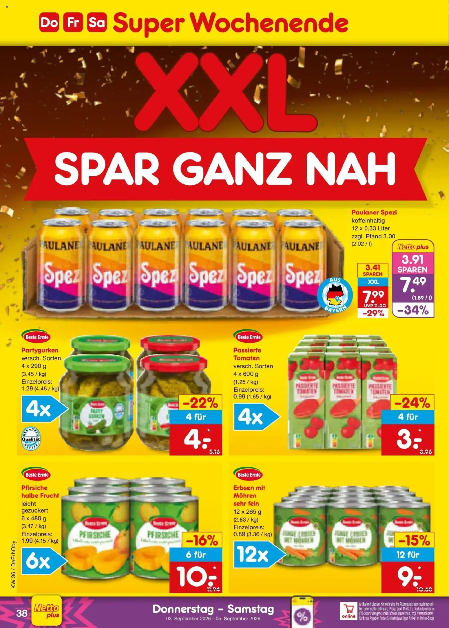 Netto Marken-Discount Prospekt Mauern (ab 31.08.2026) » Angebote | Seite: 50 | Produkte: Paulaner spezi, Tomaten, Erbsen, Paulaner
