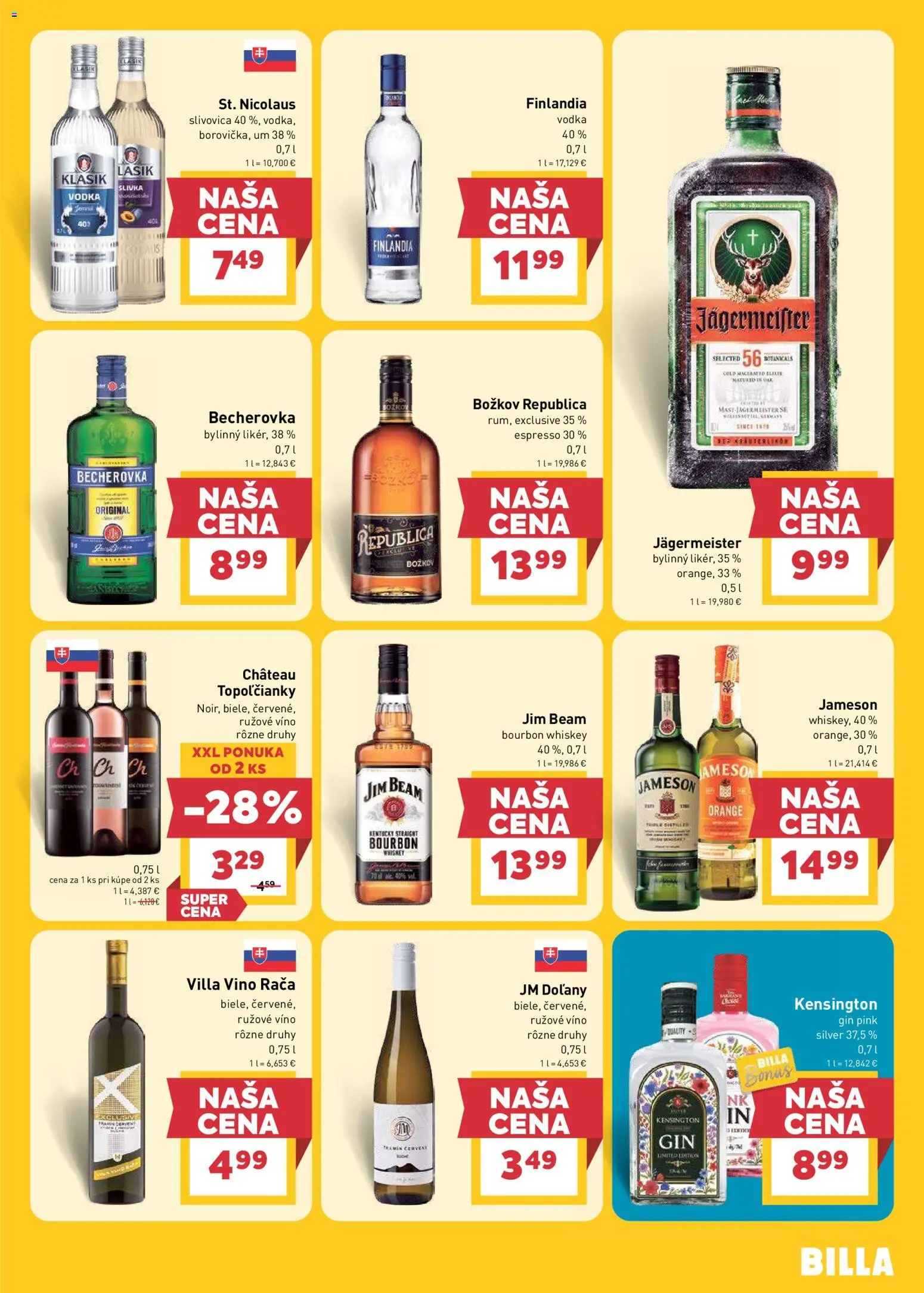 Nové Billa akcie – leták je platný od 22.04.2026 | Strana: 21 | Produkty: Jim Beam, Víno, Božkov, Republica