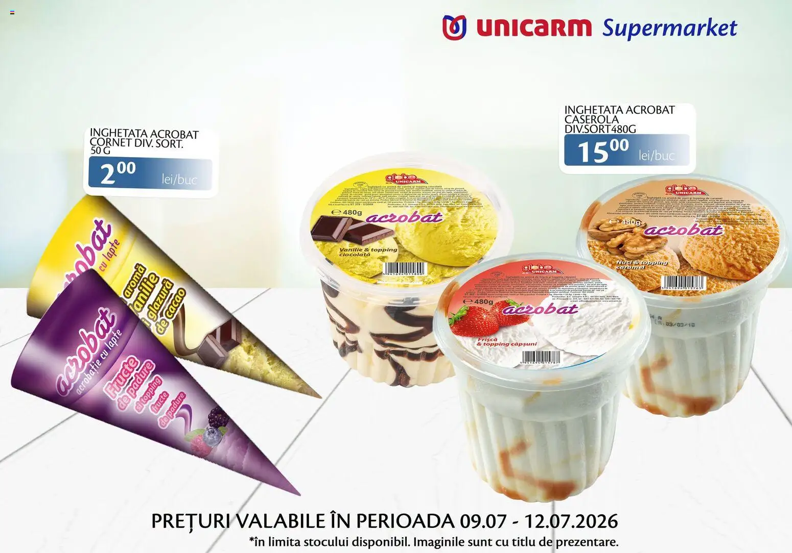 Noul catalog Unicarm – valabil de la 09.07.2026 | Pagină: 7 | Produse: Lapte, Cacao, Înghețată, Fructe