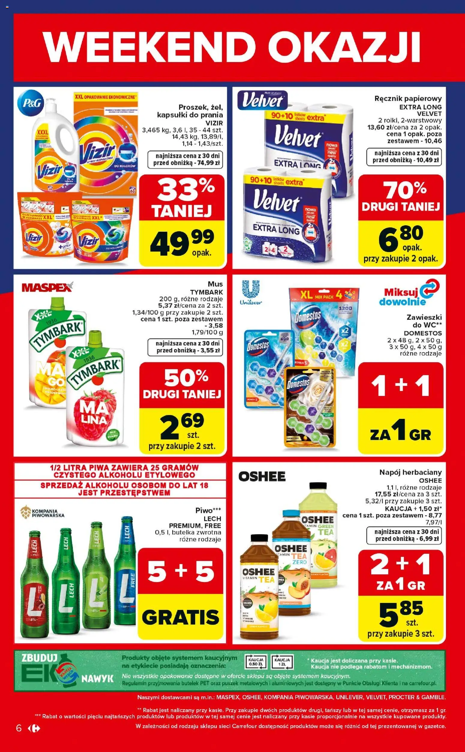 Carrefour gazetka - Weekend okazji od 07.05.2026 | Strona: 6 | Produkty: Domestos, Kapsułki do prania, Piwo, Ręcznik papierowy