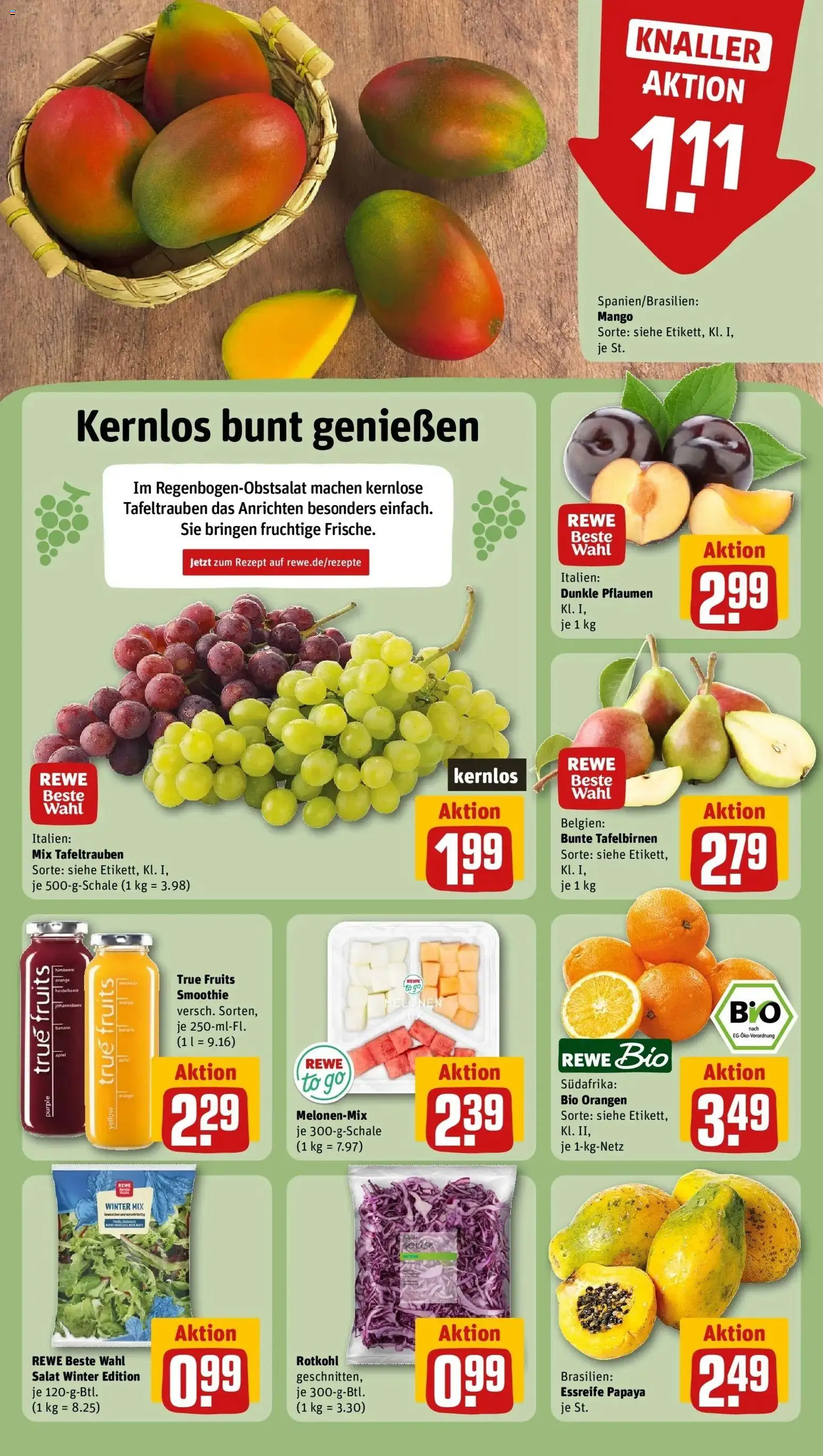 REWE Prospekt ab 05.10.2026 zum Blättern » Angebote | Seite: 8 | Produkte: Pflaumen, Äpfel, Orangen, Salat