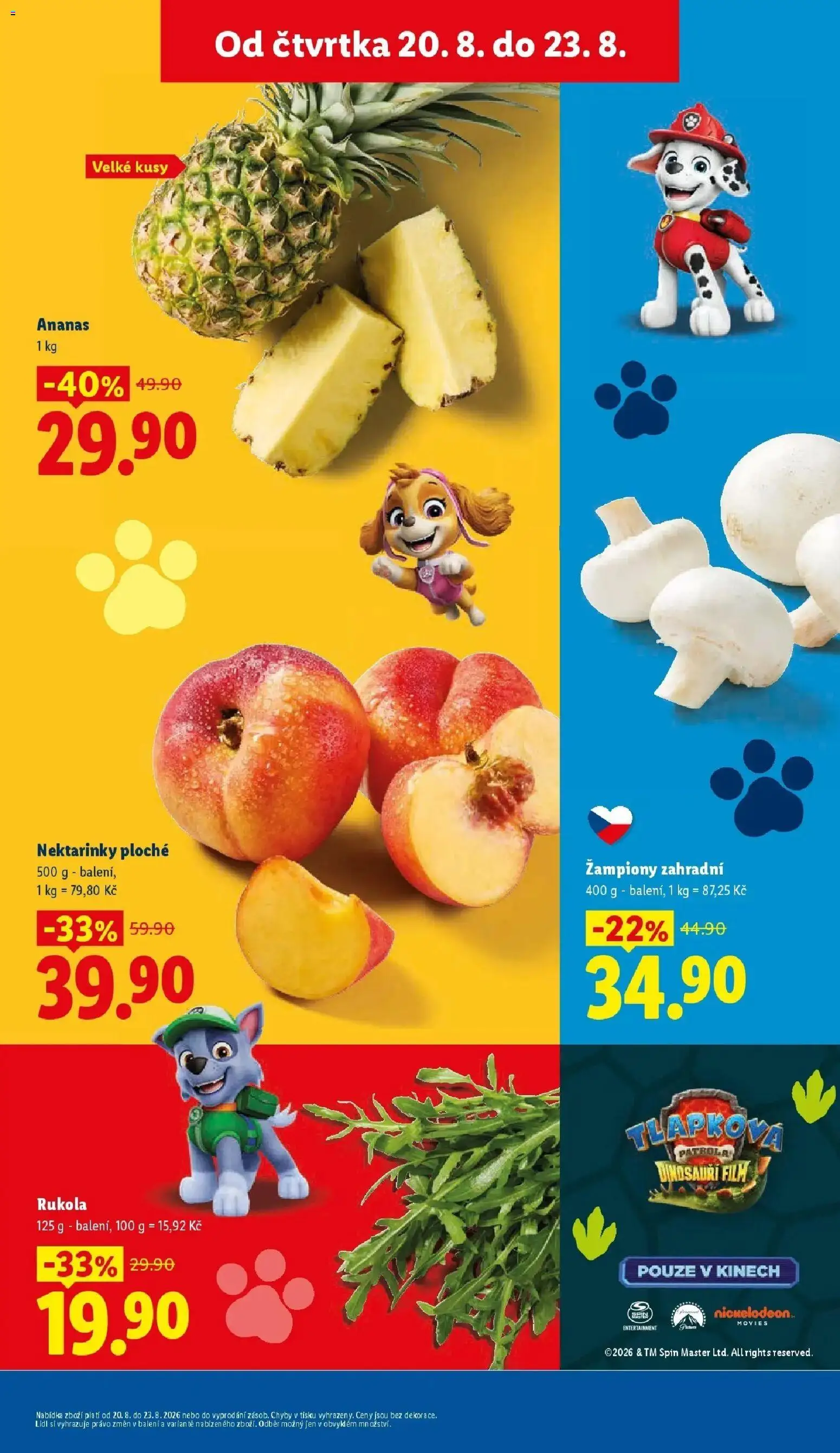 Lidl leták od 20.08.2026 - Nový akční leták | Strana: 15 | Produkty: Tlapková patrola, Žampiony, Nektarinky, Rukola