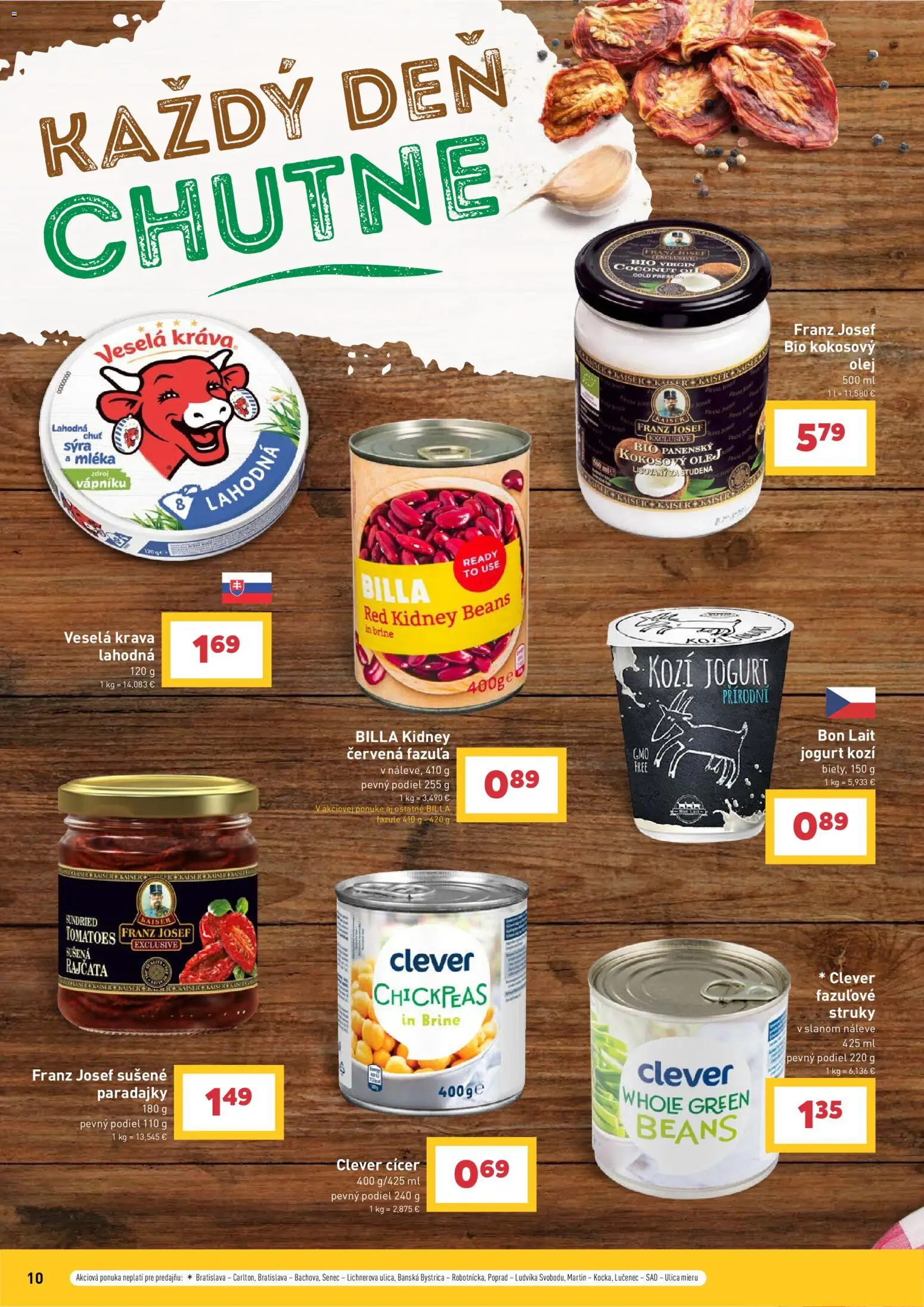 Nové Billa akcie – leták je platný od 08.07.2026 | Strana: 10 | Produkty: Jogurt, Olej, Paradajky, Fazuľa