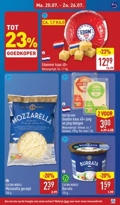 EDAMMER KAAS 40+ NATUURGERIJPT, Edammer kaas 40+ Natuurgerijpt. Ca. 1.7 kg. - Voorbeeld van een folder van Aldi, geldig van 20-07-2026 | Pagina: 11 | Producten: Melk, Kaas, Mozzarella, Gouda