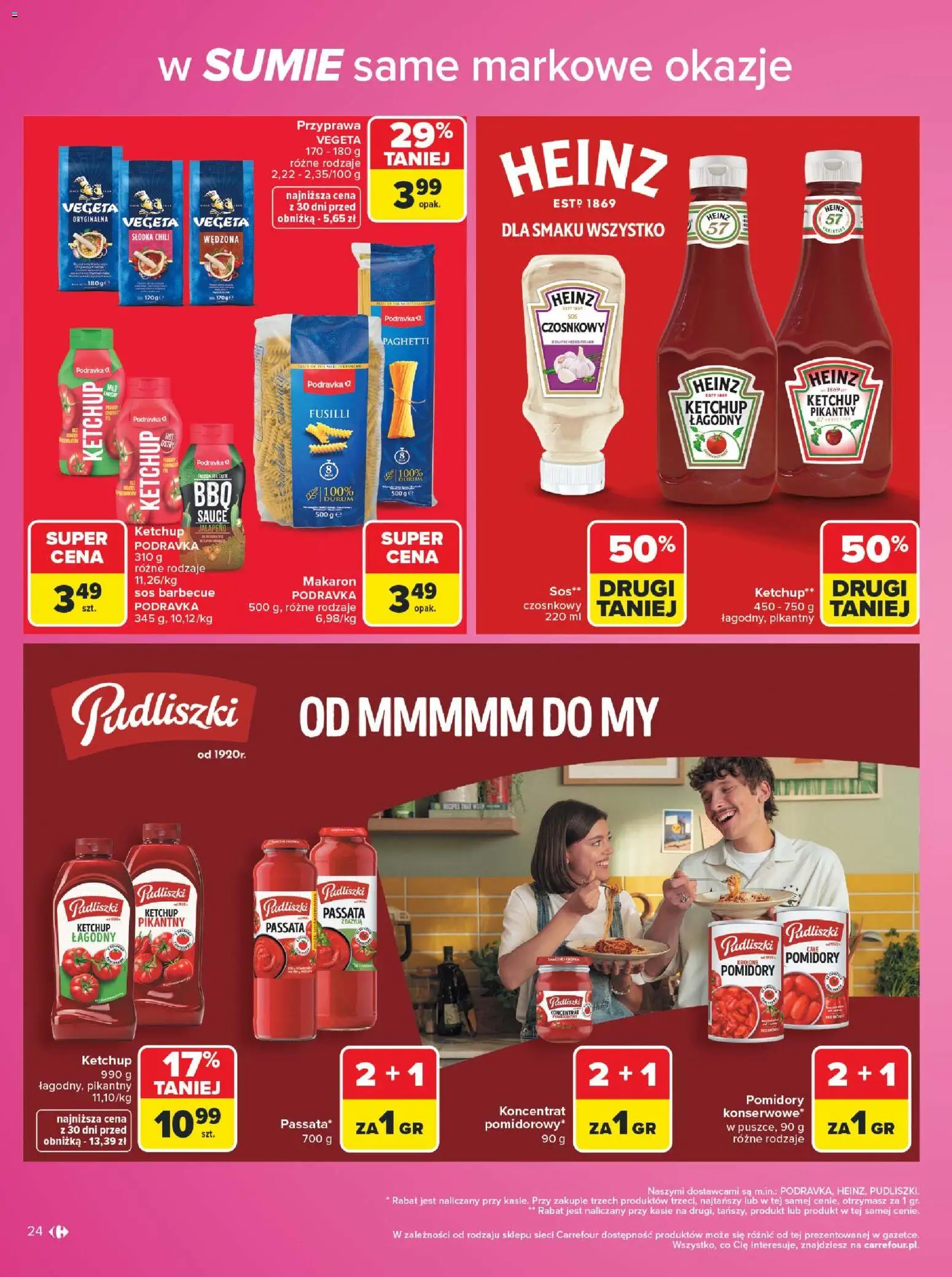 Carrefour gazetka - Same markowe okazje od 03.08.2026 | Strona: 24 | Produkty: Ketchup, Pomidory, Makaron, Sos