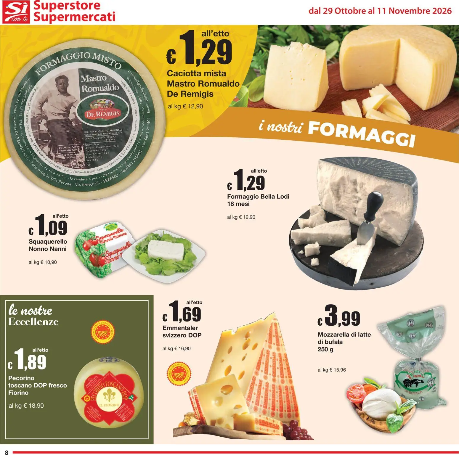 Volantino Sì con Te del 29/10/2026 | Pagina: 8 | Prodotti: Tè, Latte, Formaggio, Pecorino