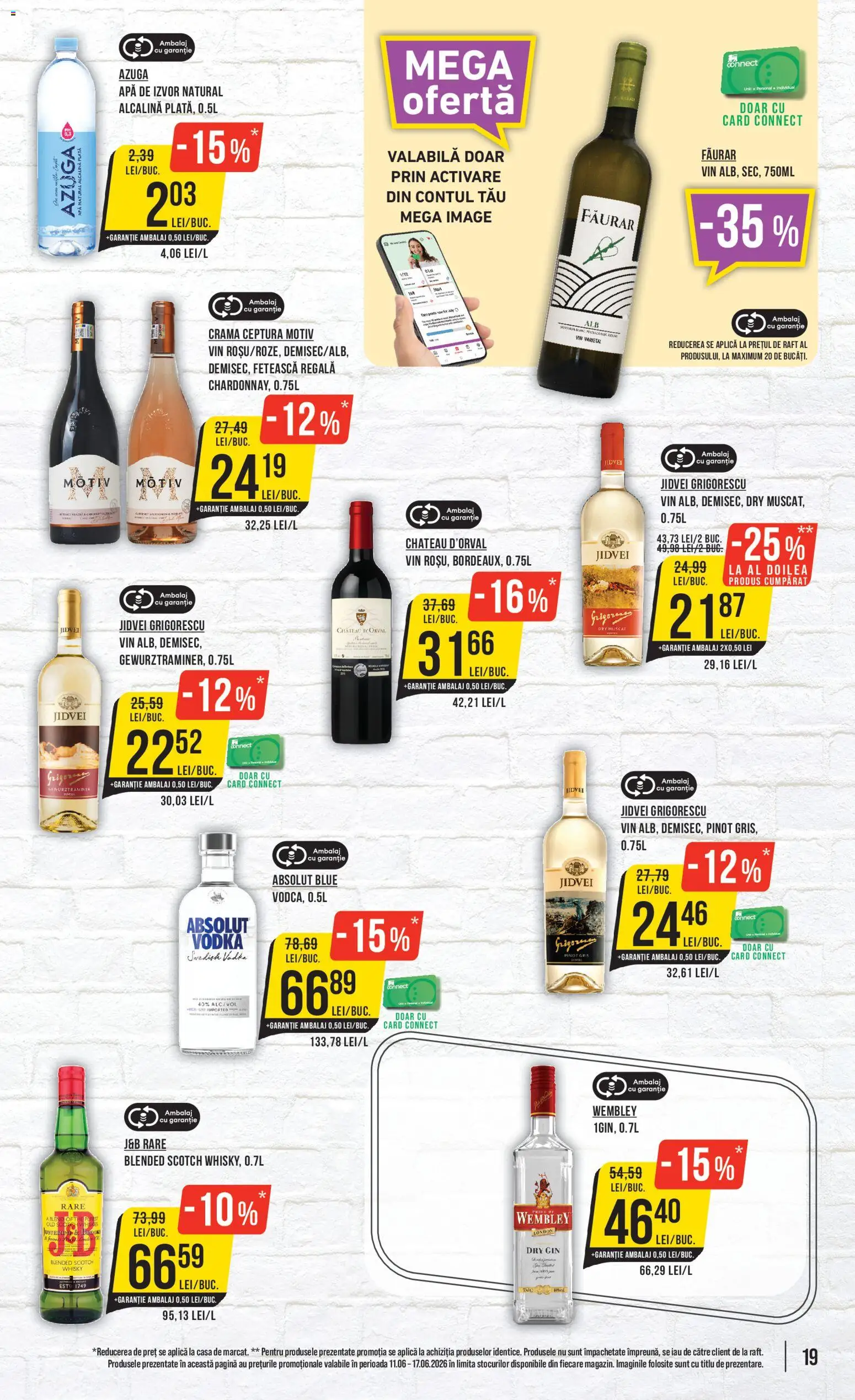 Noul catalog Mega Image – valabil de la 11.06.2026 | Pagină: 19 | Produse: Vin, Gin, Vodka, Apă