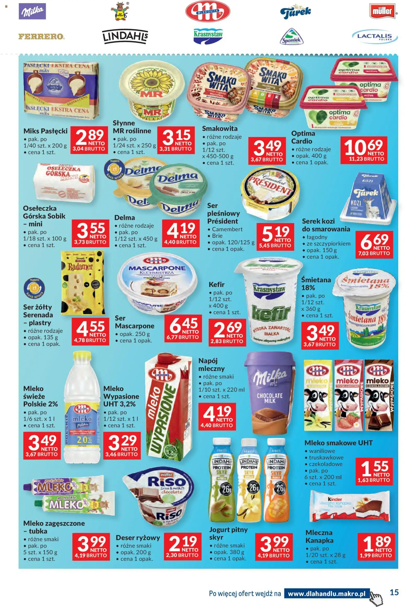 Makro gazetka - Dystrybucja do sklepów od 14.04.2026 | Strona: 15 | Produkty: Ser żółty, Kefir, Camembert, Śmietana
