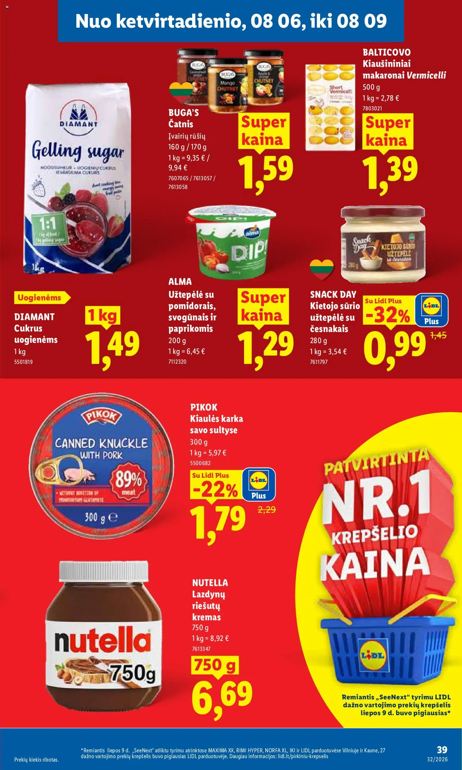 LIDL akcijos nuo 2026.08.03 | Puslapis: 39 | Prekių: Užtepėlė, Krepšelis, Cukrus, Makaronai