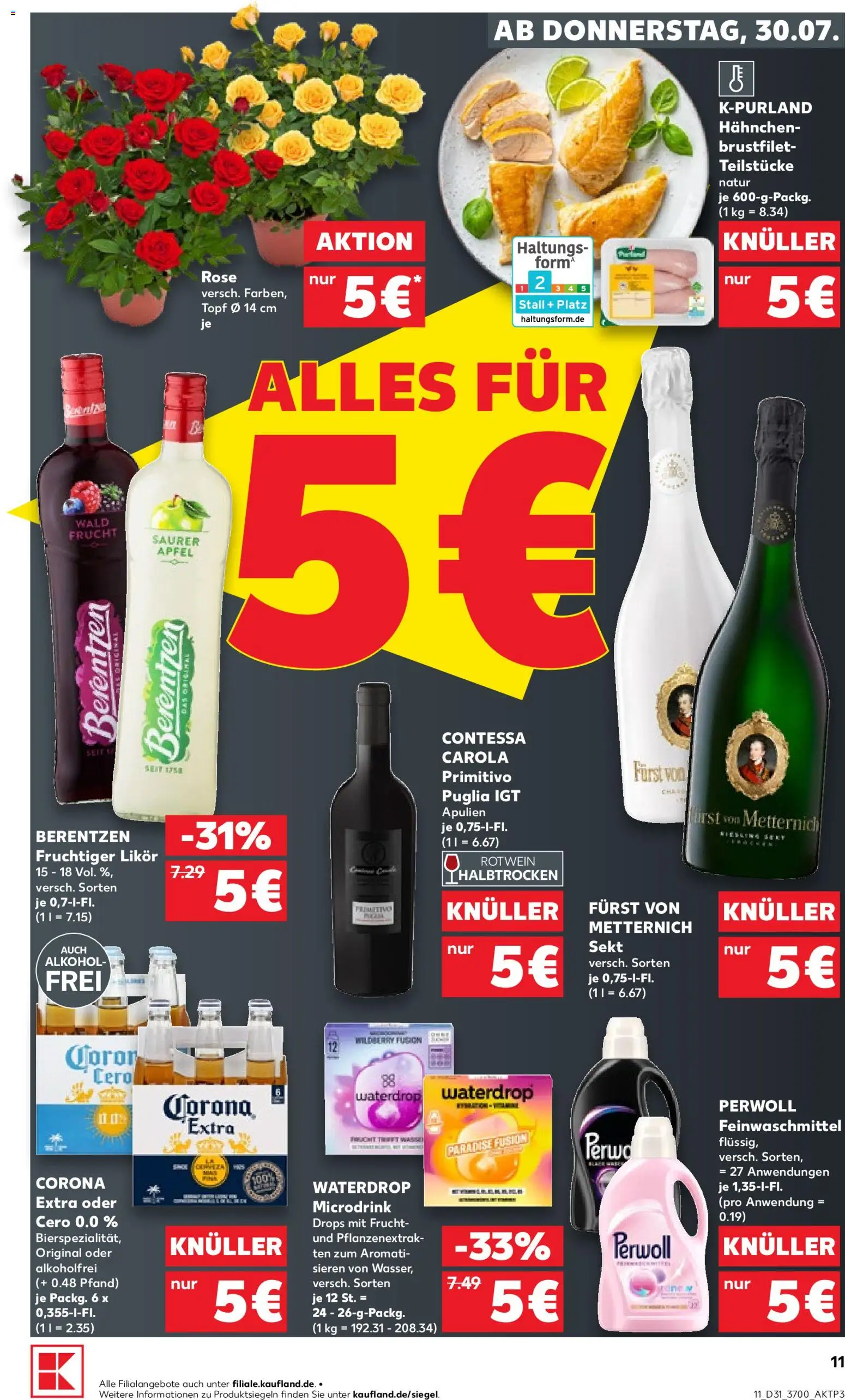 Kaufland Prospekt Rostock – gültig ab 30.07.2026 | Seite: 11 | Produkte: Rotwein, Rotwein halbtrocken, Perwoll, Berentzen