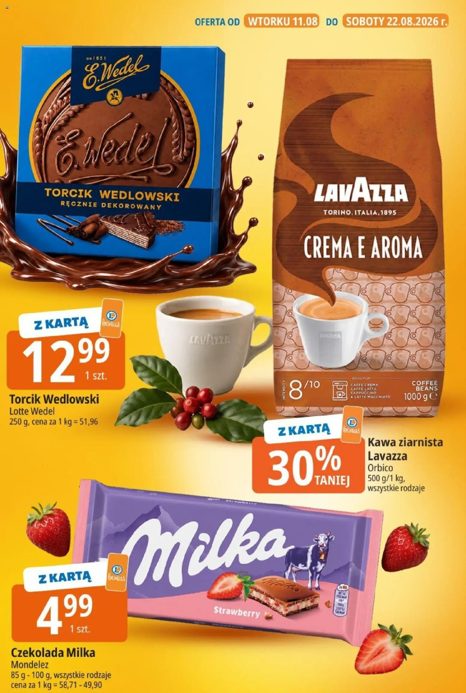 E.Leclerc gazetka - Hity cenowe od 11.08.2026 | Strona: 3 | Produkty: Kawa ziarnista Lavazza, Kawa ziarnista, Lavazza, Torcik wedlowski