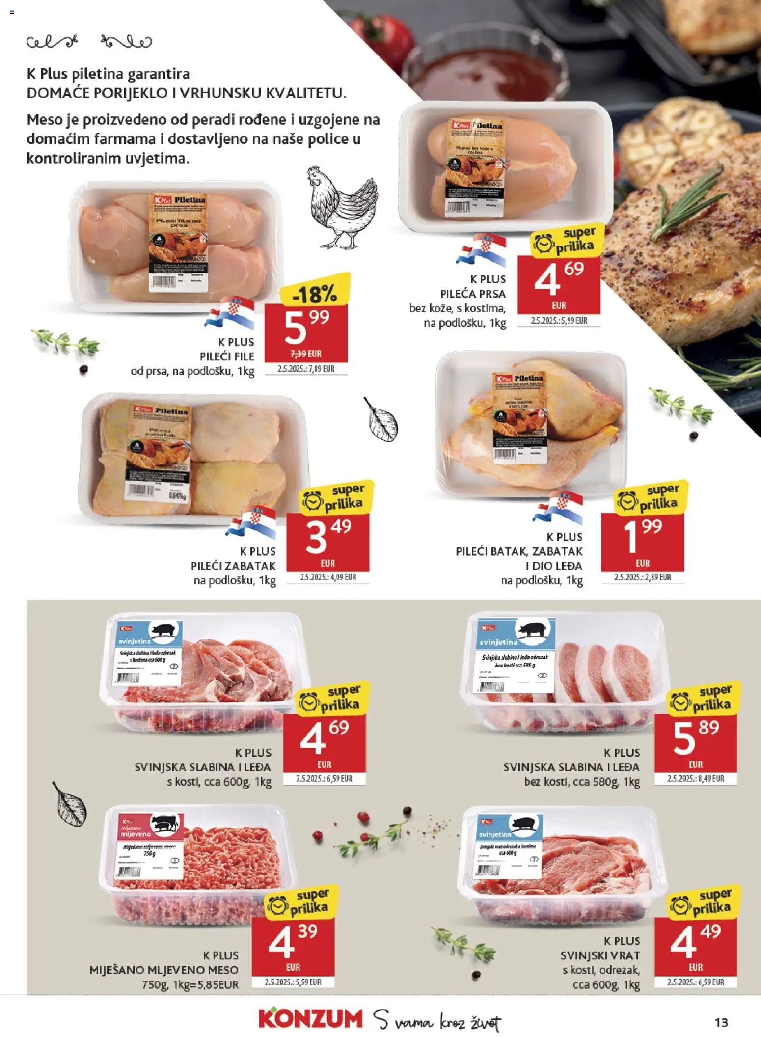 Konzum katalog | vrijedi od 14.10.2026 | Stranica: 13 | Proizvodi: Odrezak, Meso, Piletina, Svinjetina