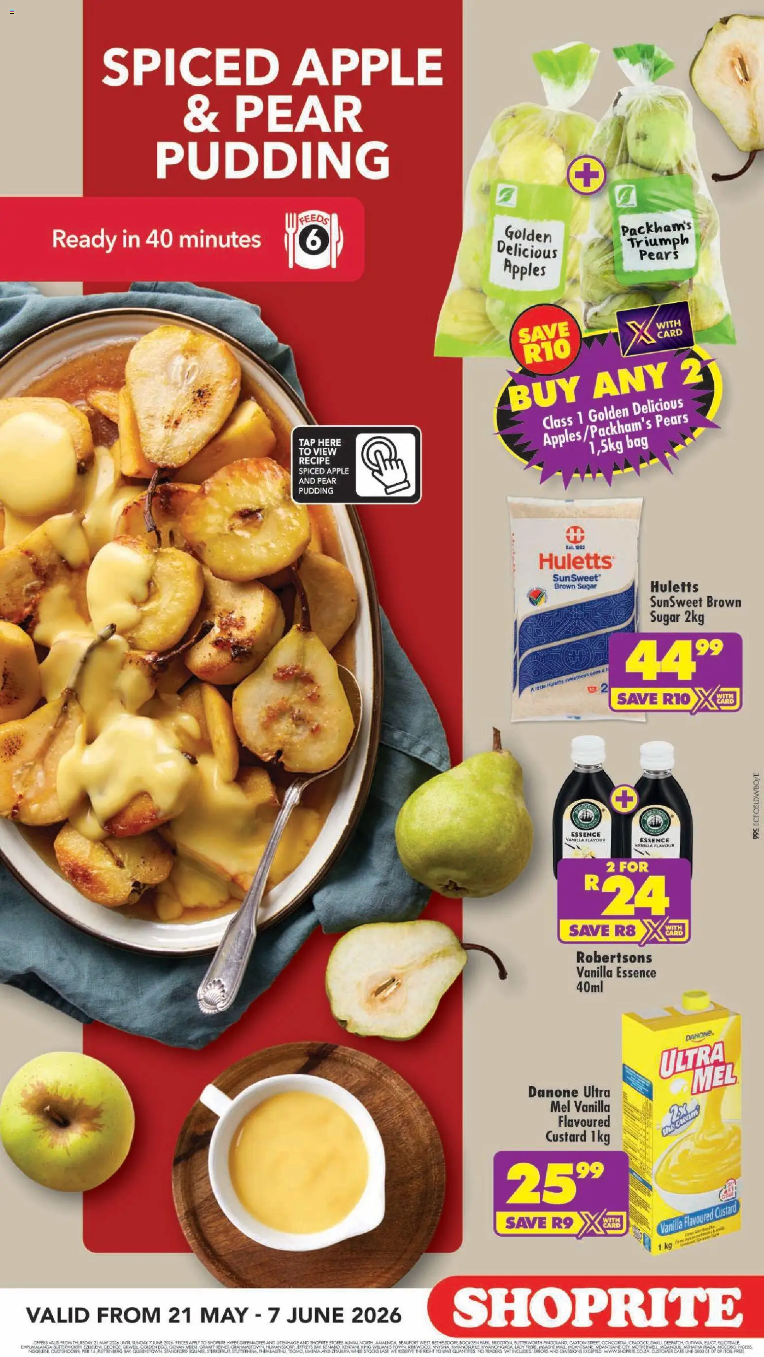 New Shoprite catalogue – valid from 21.05.2026 | Page: 7 | Products: Pears, Custard, Apples, Sugar