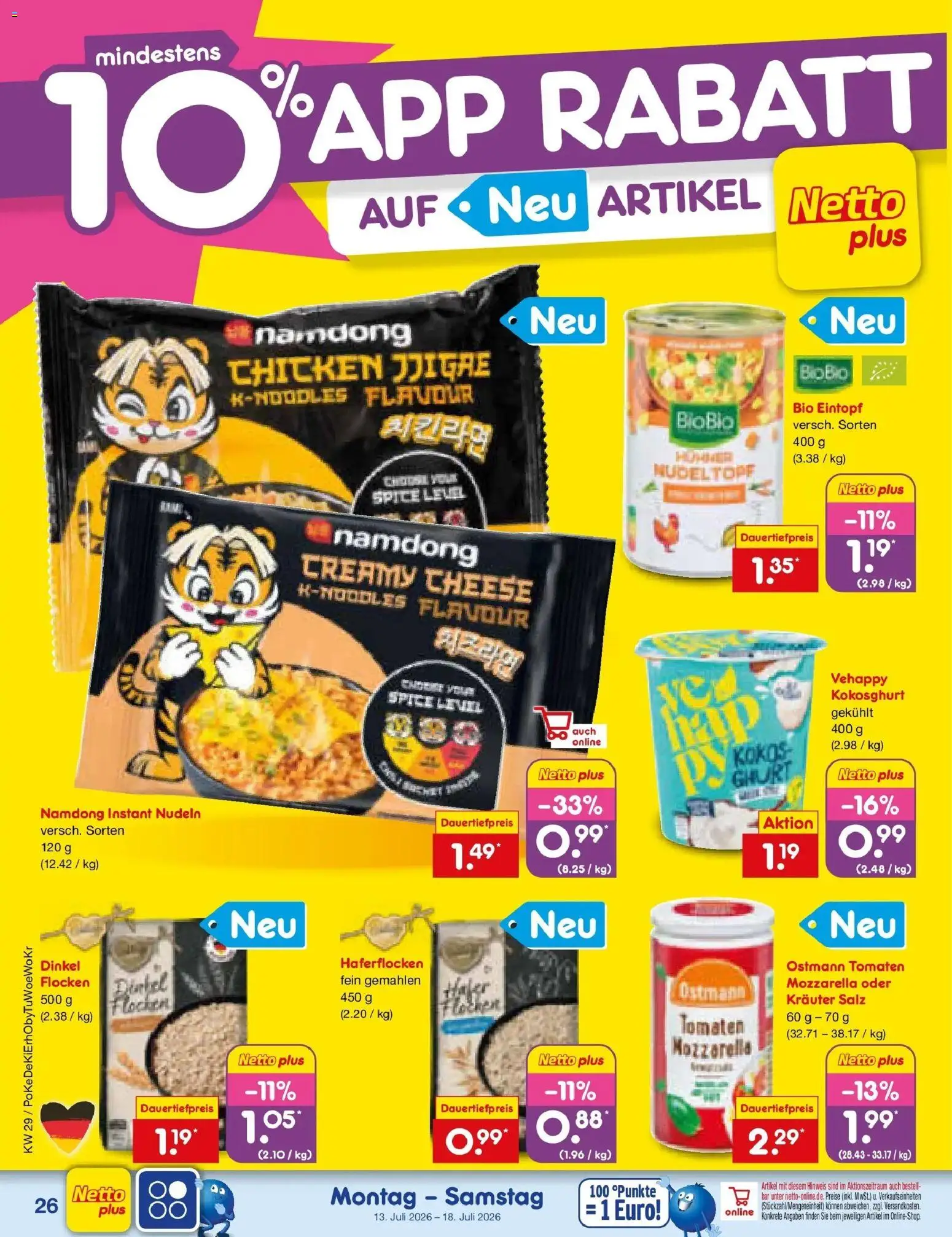 Netto Marken-Discount Prospekt Ludwigshafen-Edigheim – gültig ab 13.07.2026 | Seite: 36 | Produkte: Mozzarella, Tomaten, Nudeln, Flocken