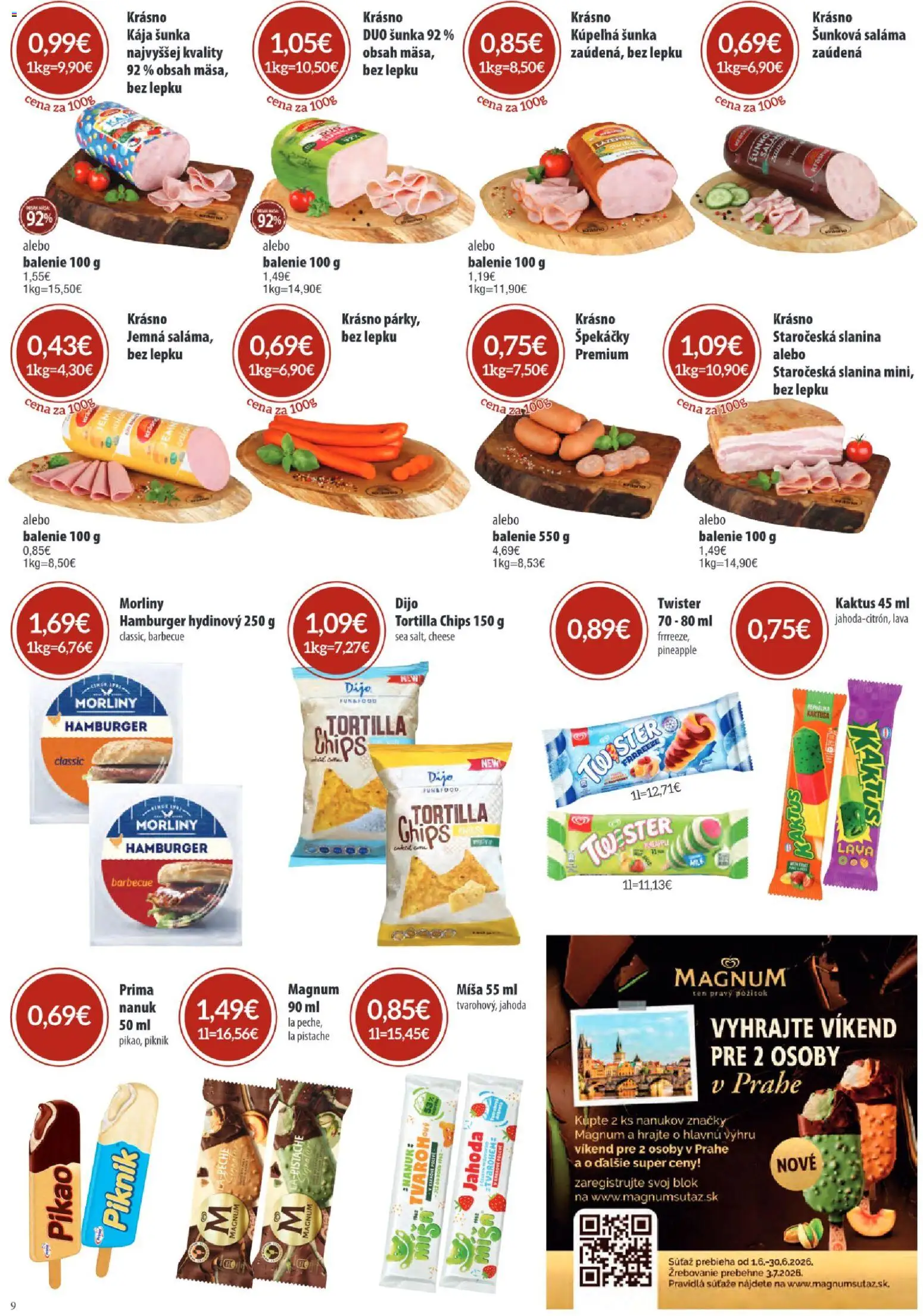 Nové Sintra akcie – leták je platný od 04.06.2026 | Strana: 9 | Produkty: Kúpelňa, Šunka, Tortilla, Magnum