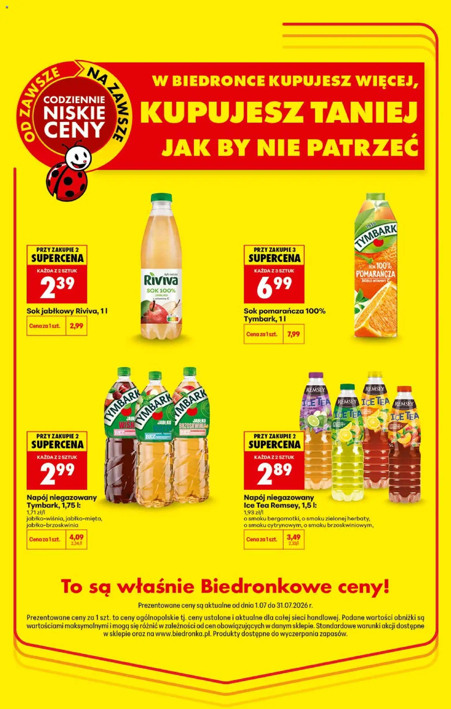 Biedronka gazetka - Kupujesz taniej od 01.07.2026 | Strona: 1 | Produkty: Brzoskwinia, Ice Tea, Sok jabłkowy, Sok