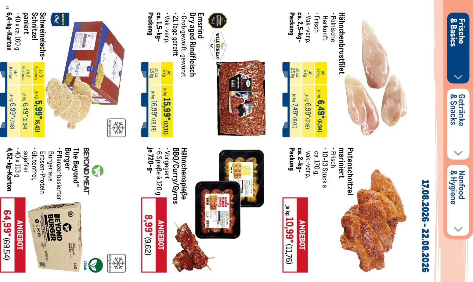 Metro NonFood-Angebote – gültig ab 17.08.2026 | Seite: 37 | Produkte: Burger, Spieße, Putenschnitzel, Rindfleisch
