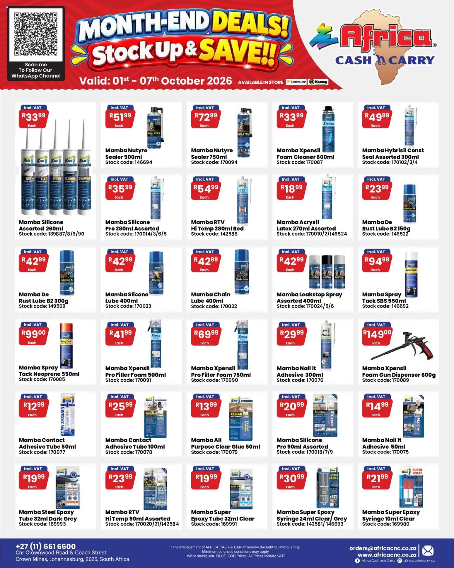 New Africa Cash & Carry catalogue – valid from 01/10/2026 | Page: 45 | Products: Adhesive, Stock, Silicone, Foam