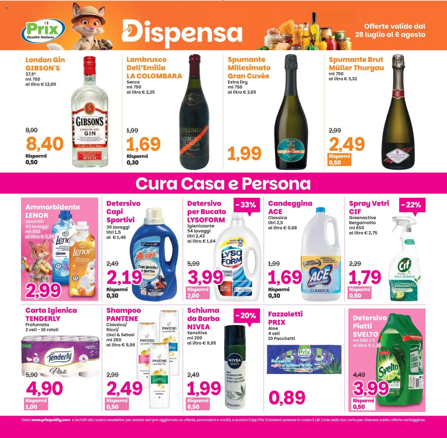 Volantino Prix del 28/07/2026 | Pagina: 21 | Prodotti: Carta igienica, Ammorbidente, Olio, Spumante