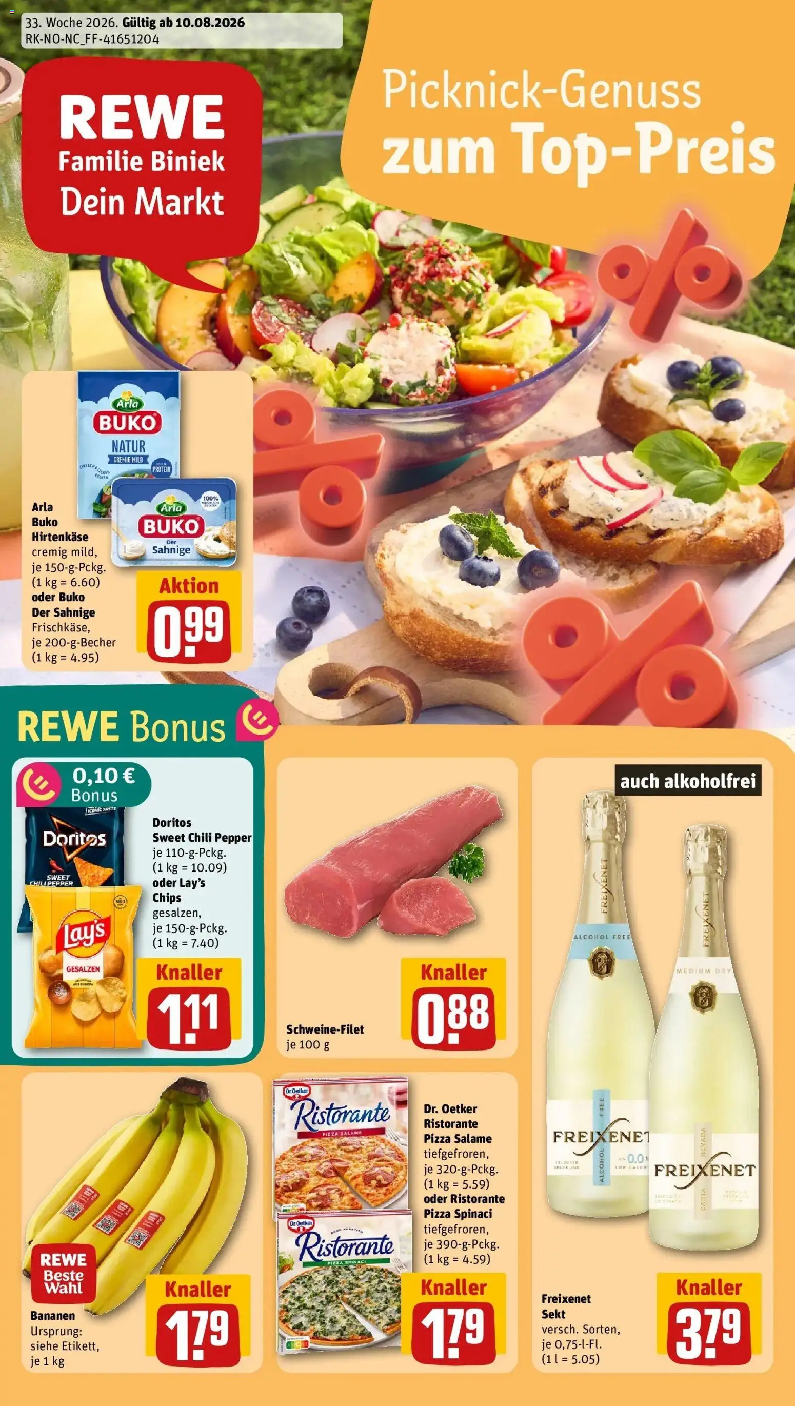 REWE Prospekt ab 10.08.2026 zum Blättern » Angebote | Seite: 1 | Produkte: Ristorante, Schweinefilet, Pizza, Chips