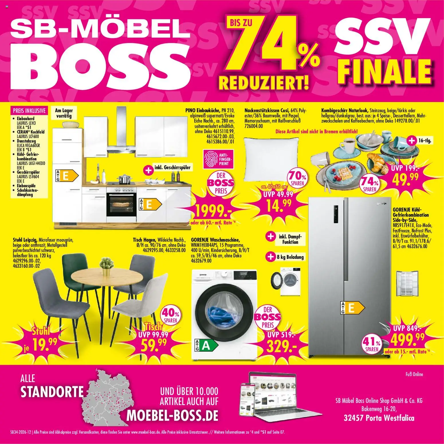 SB Möbel Boss Prospekt – gültig ab 15.08.2026 | Seite: 12 | Produkte: Geschirrspüler, Stuhl, Kochfeld, Dunstabzug