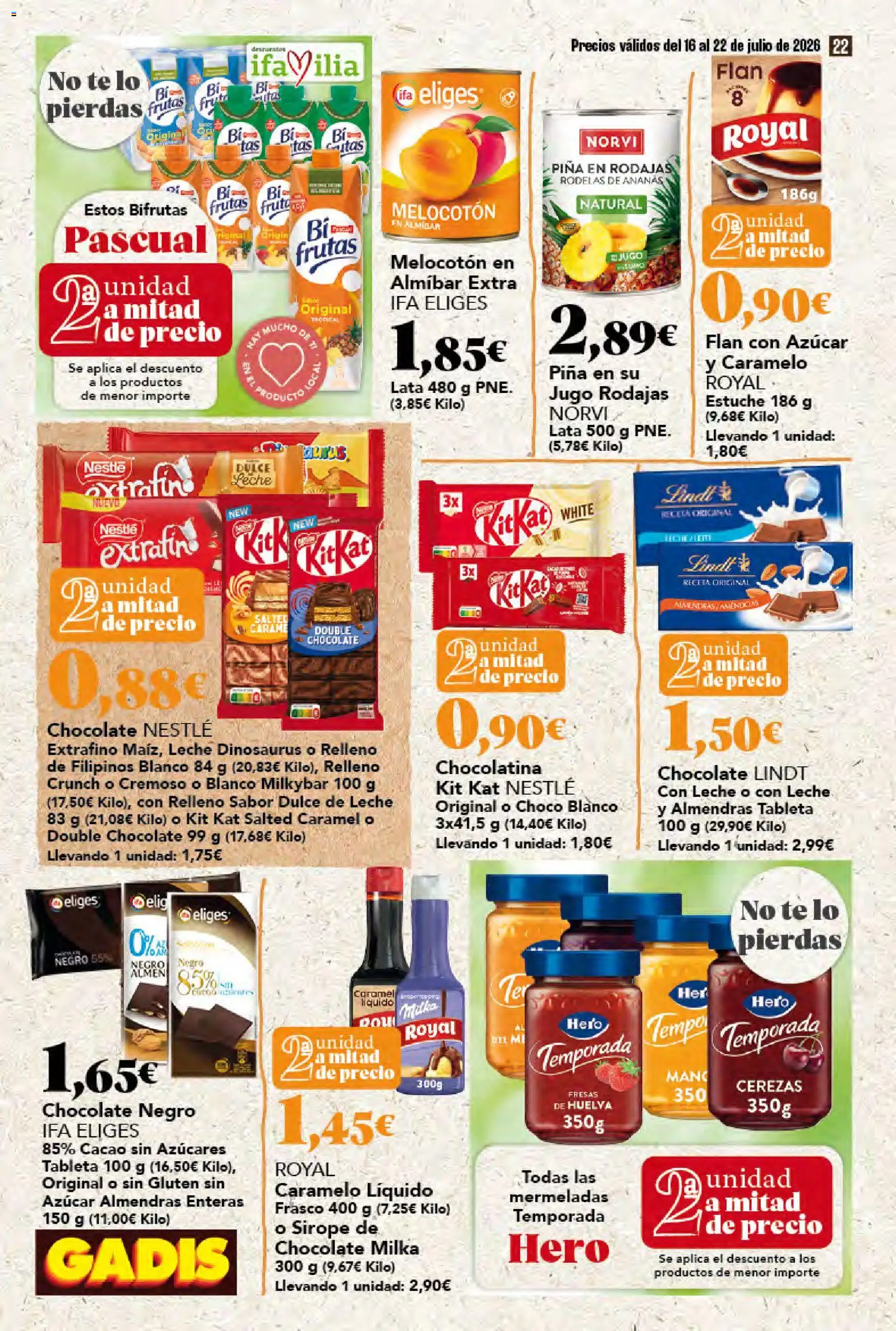 Gadis folleto │ válido desde el 16/07/2026 | Página: 22 | Productos: Leche, Jugo, Piña, Κεραία