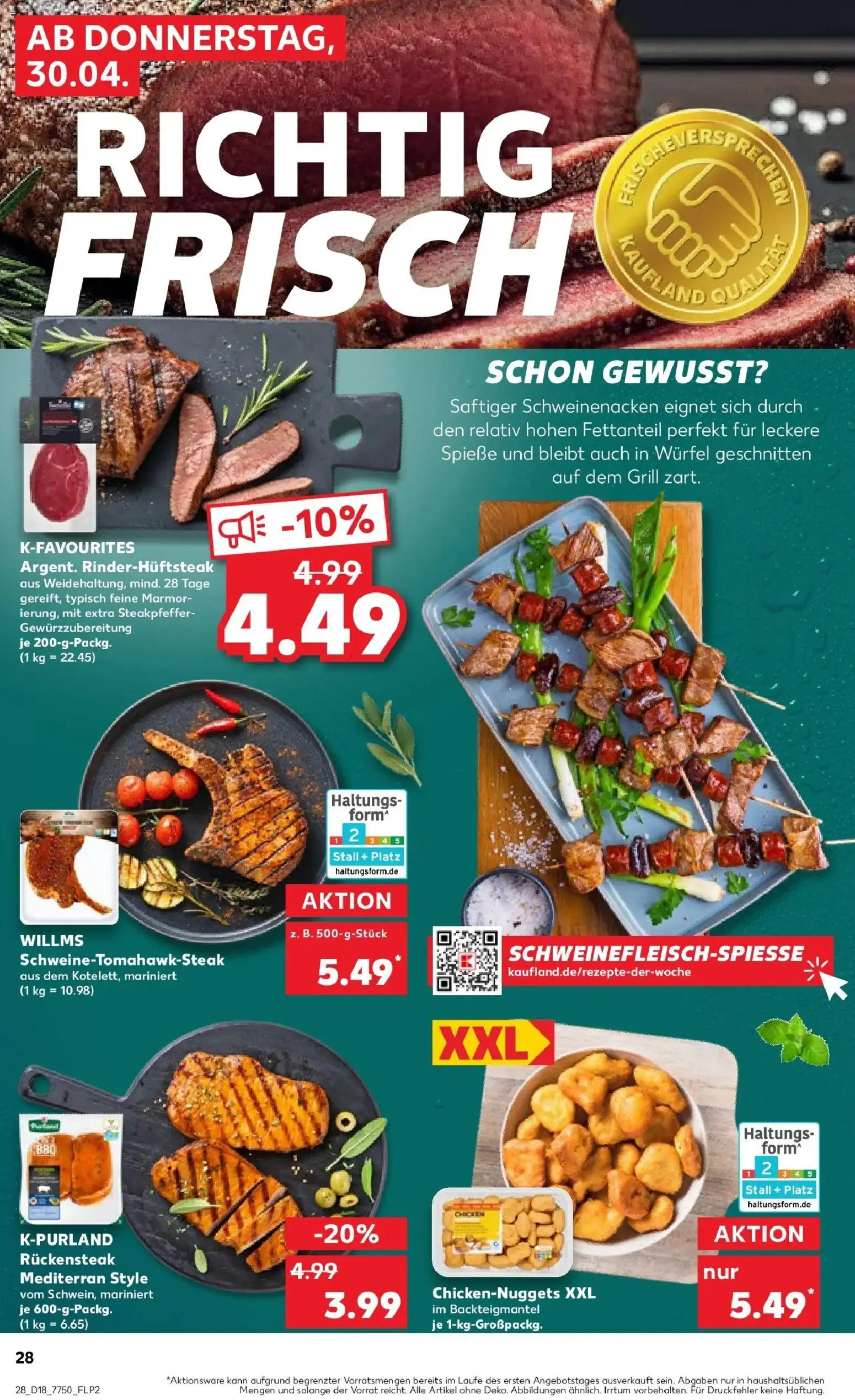 Prospekt Kaufland ab 30.04.2026 » Angebote Online zum Blättern | Seite: 28 | Produkte: Grill, Schweinenacken, Spieße, Steak