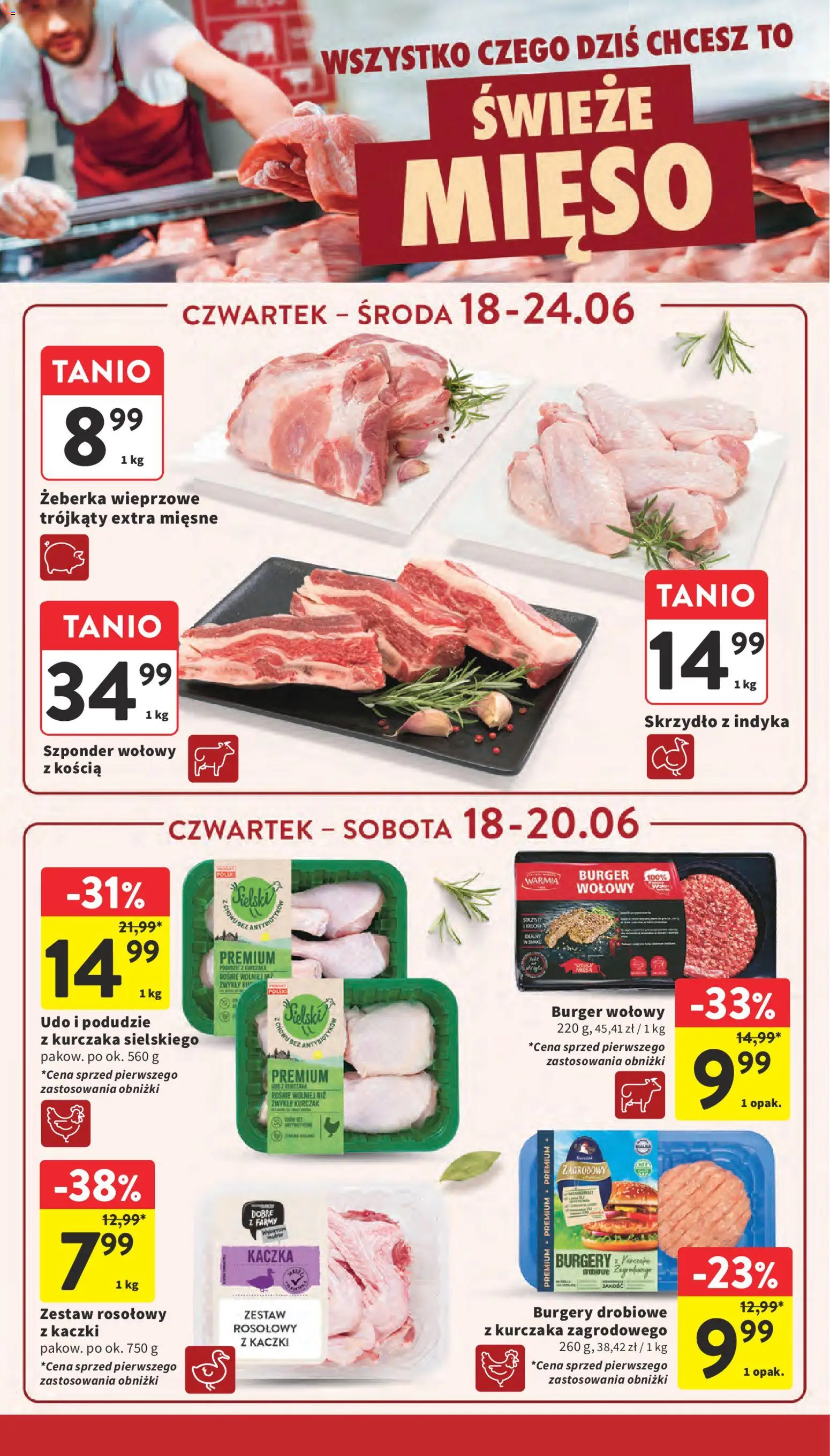 Intermarche gazetka od 18.06.2026 | Strona: 12 | Produkty: Burger wołowy, Kurczak, Mięso, Kaczka
