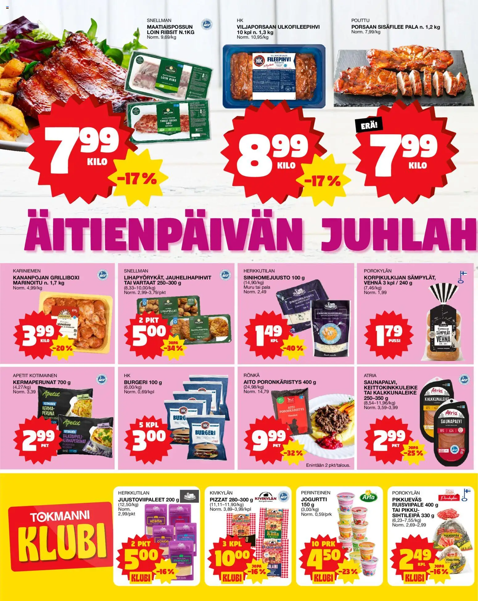 Tokmanni Ruokatarjoukset – voimassa 07.05.2026 alkaen | Sivu: 2 | Tuotteet: Vartaat, Jogurtti, Peruna, Porsaan sisäfilee