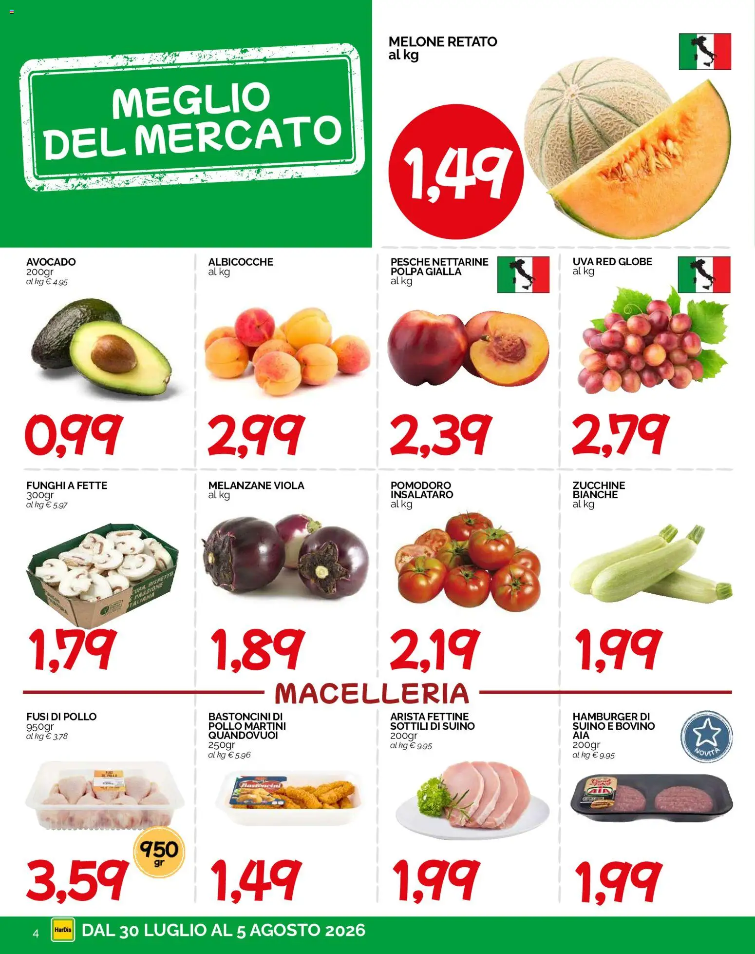 Volantino HarDis del 30/07/2026 | Pagina: 4 | Prodotti: Pollo, Funghi, Zucchine, Albicocche