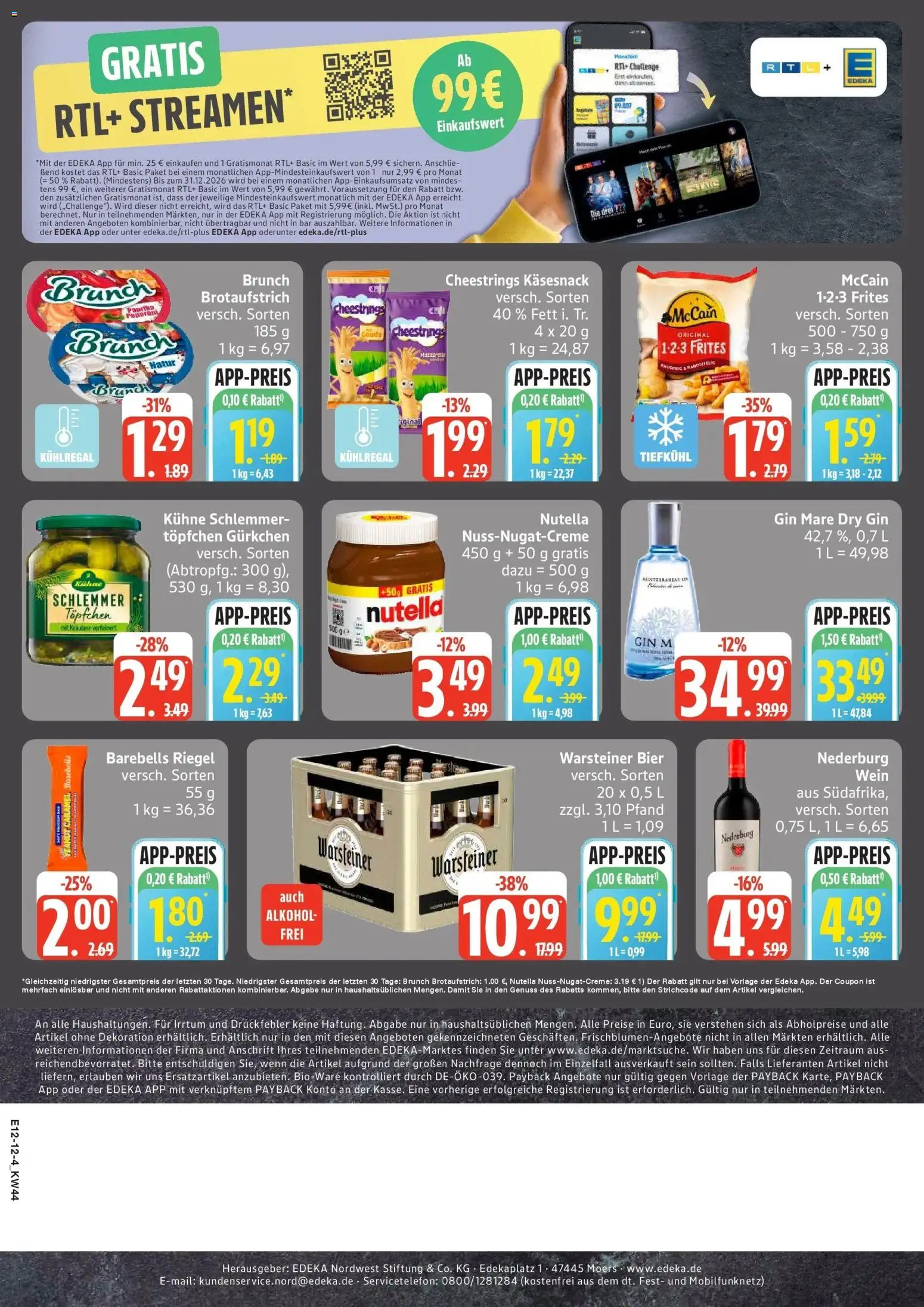 Edeka Prospekt Rostock-Gehlsdorf (ab 26.10.2026) » Angebote Online | Seite: 12 | Produkte: Bier, Gouda, Wein, Gin