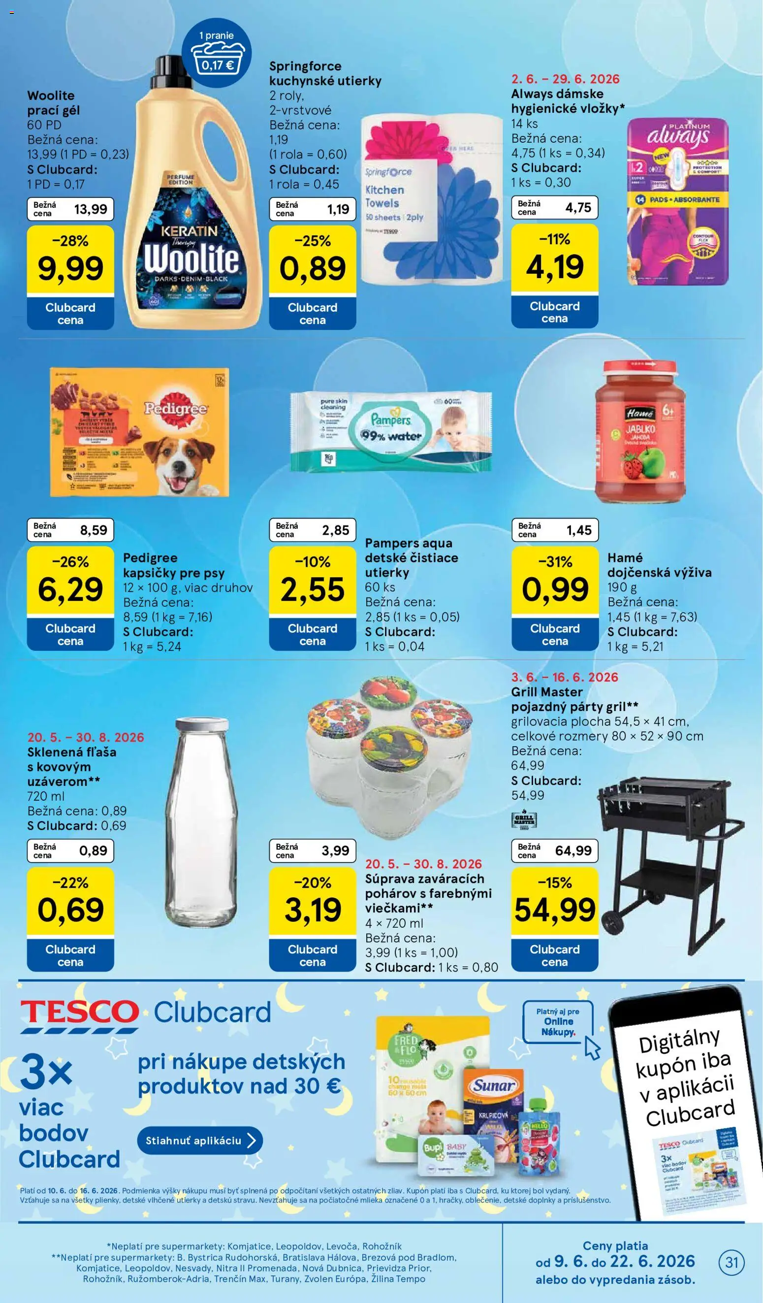 Nové Tesco akcie – leták je platný od 10.06.2026 | Strana: 31 | Produkty: Gril, Woolite, Sunar, Čistiace utierky