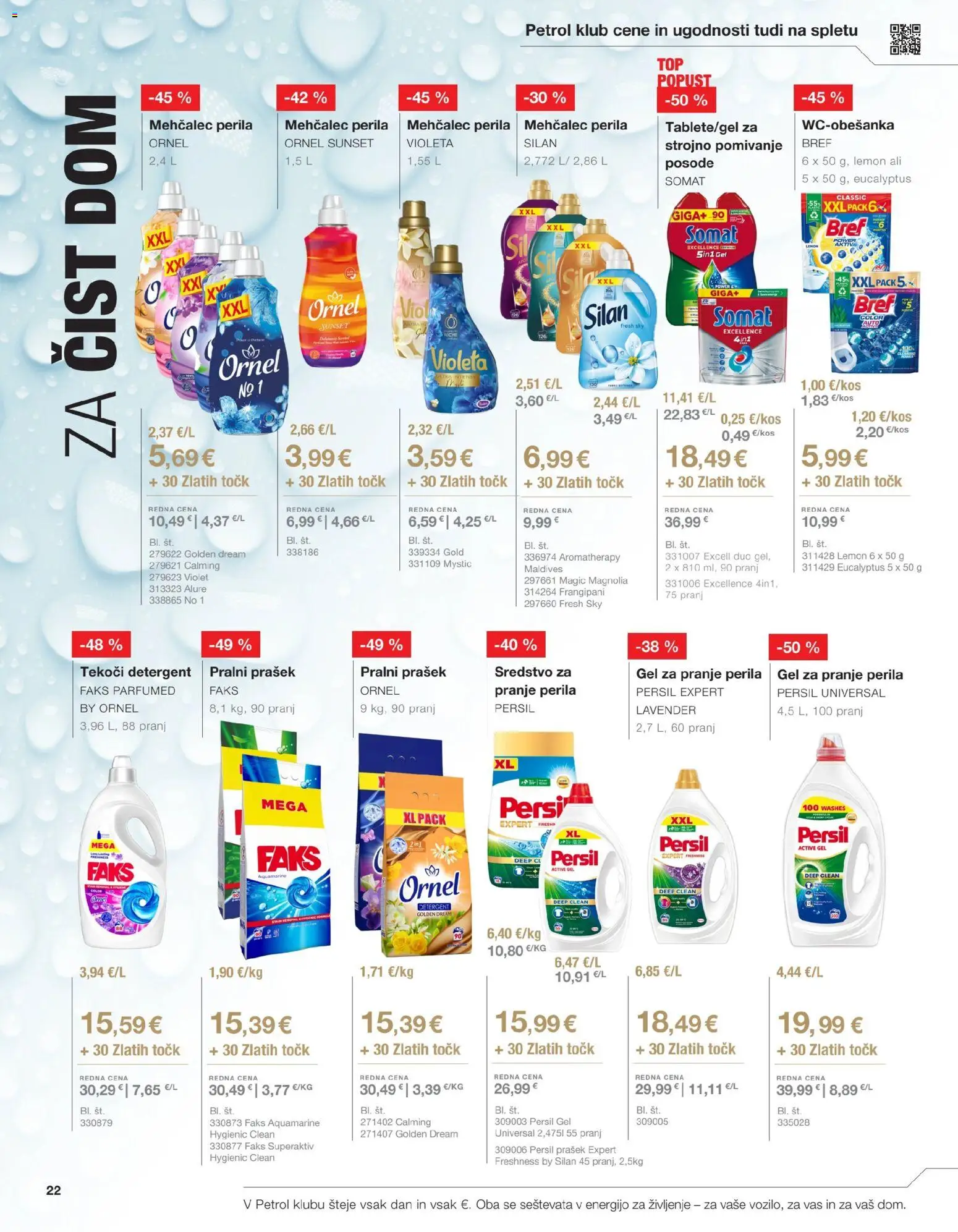 Novi Petrol katalog ponudbe – veljaven od 01.09.2026 | Stran: 22 | Izdelki: Prašek, Mehčalec, Pralni prašek, Detergent