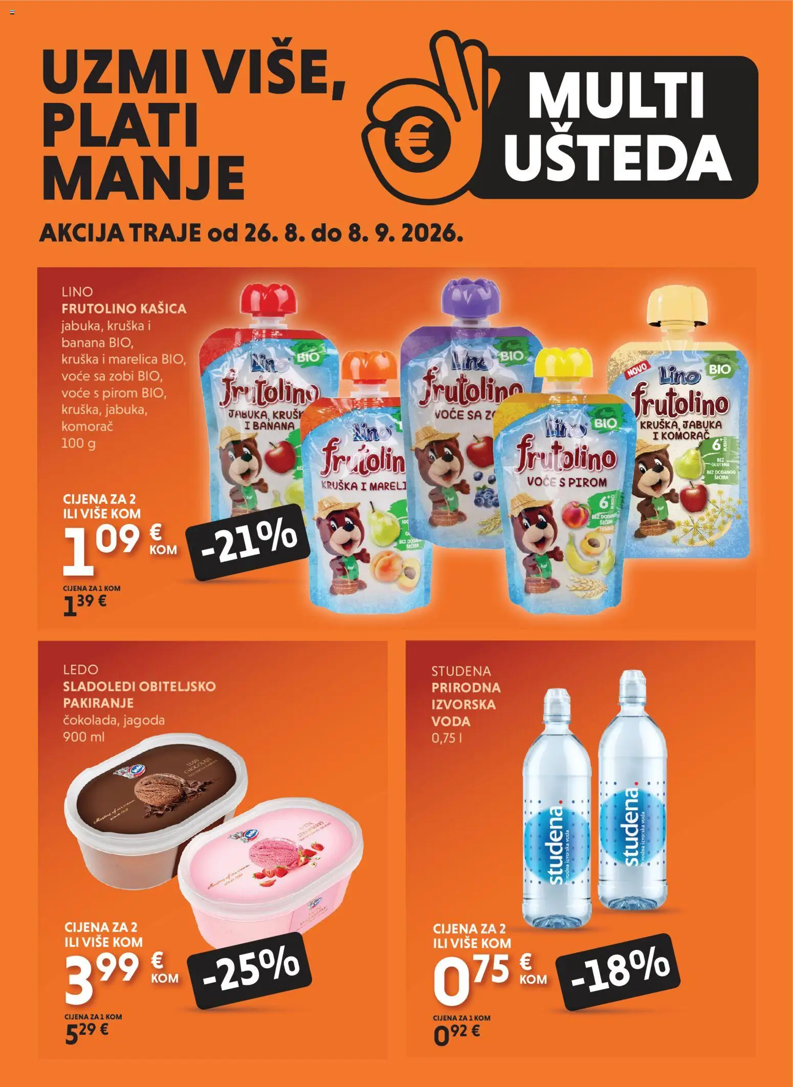 Studenac katalog | vrijedi od 26.08.2026 | Stranica: 1 | Proizvodi: Voda, Voće, Izvorska voda, Jabuka