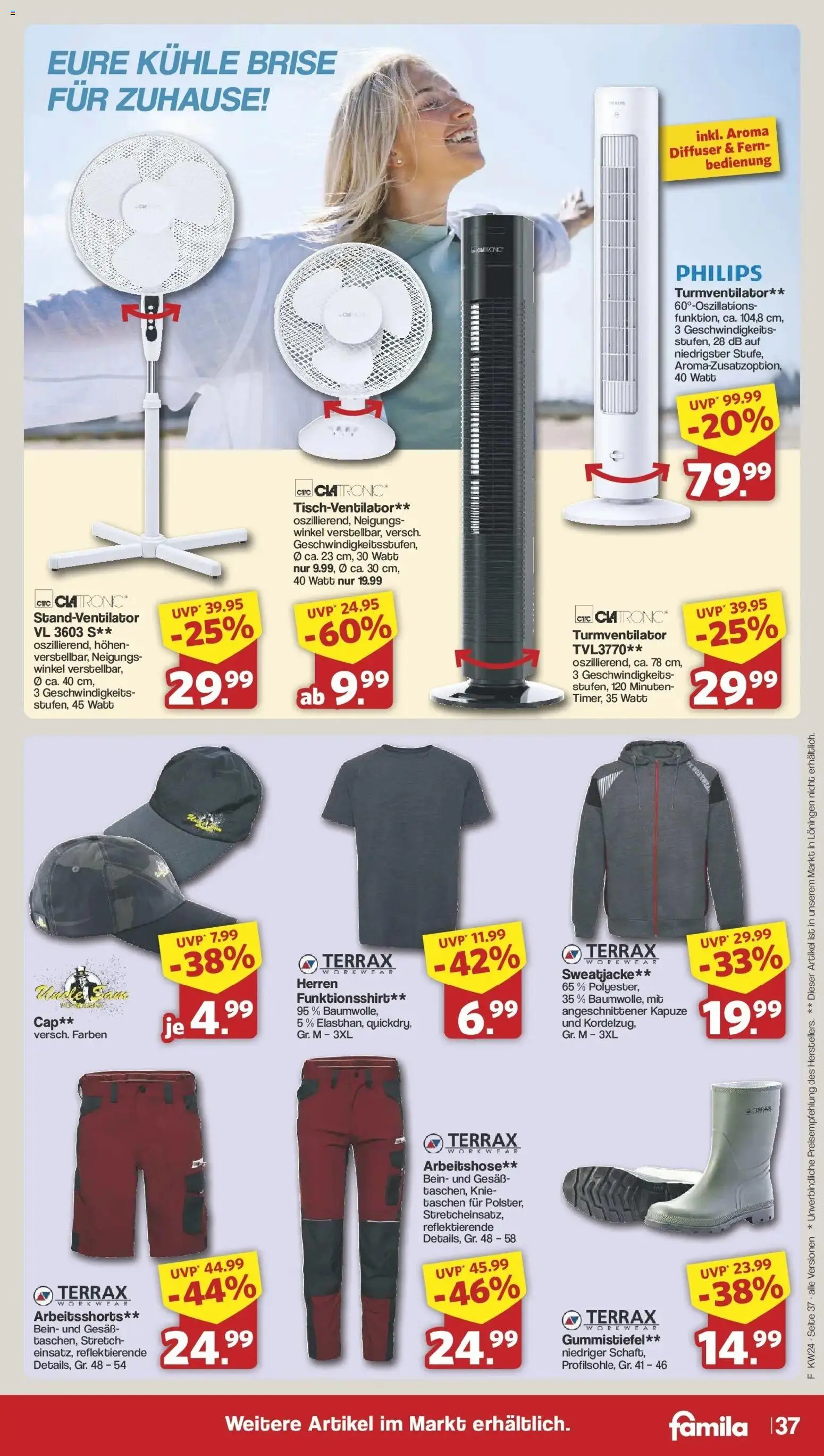 Famila Nordwest Wochenangebote – gültig ab 08.06.2026 | Seite: 39 | Produkte: Philips, Sweatjacke, Turmventilator, Gummistiefel