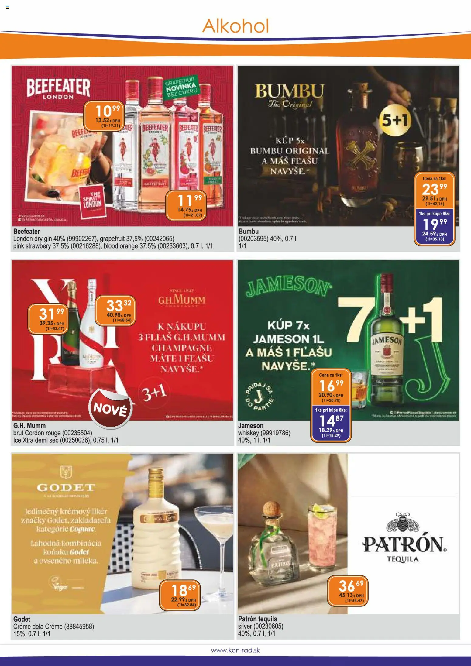Nové KON - RAD akcie – leták je platný od 01.09.2026 | Strana: 10 | Produkty: Jameson, Beefeater, Krémový likér, Gin