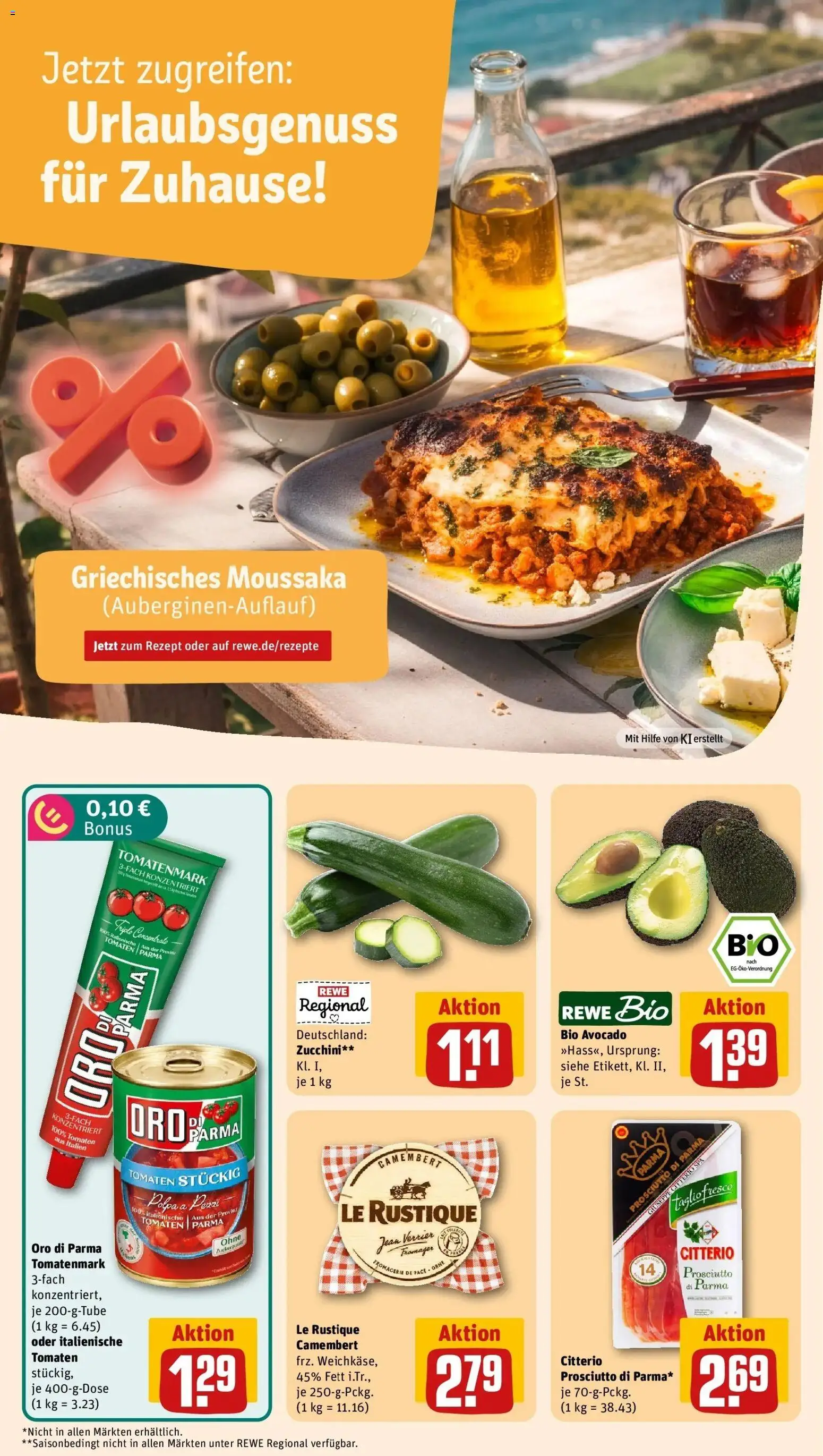 REWE Prospekt ab 31.08.2026 zum Blättern » Angebote | Seite: 4 | Produkte: Oro di parma, Avocado, Camembert, Zucchini