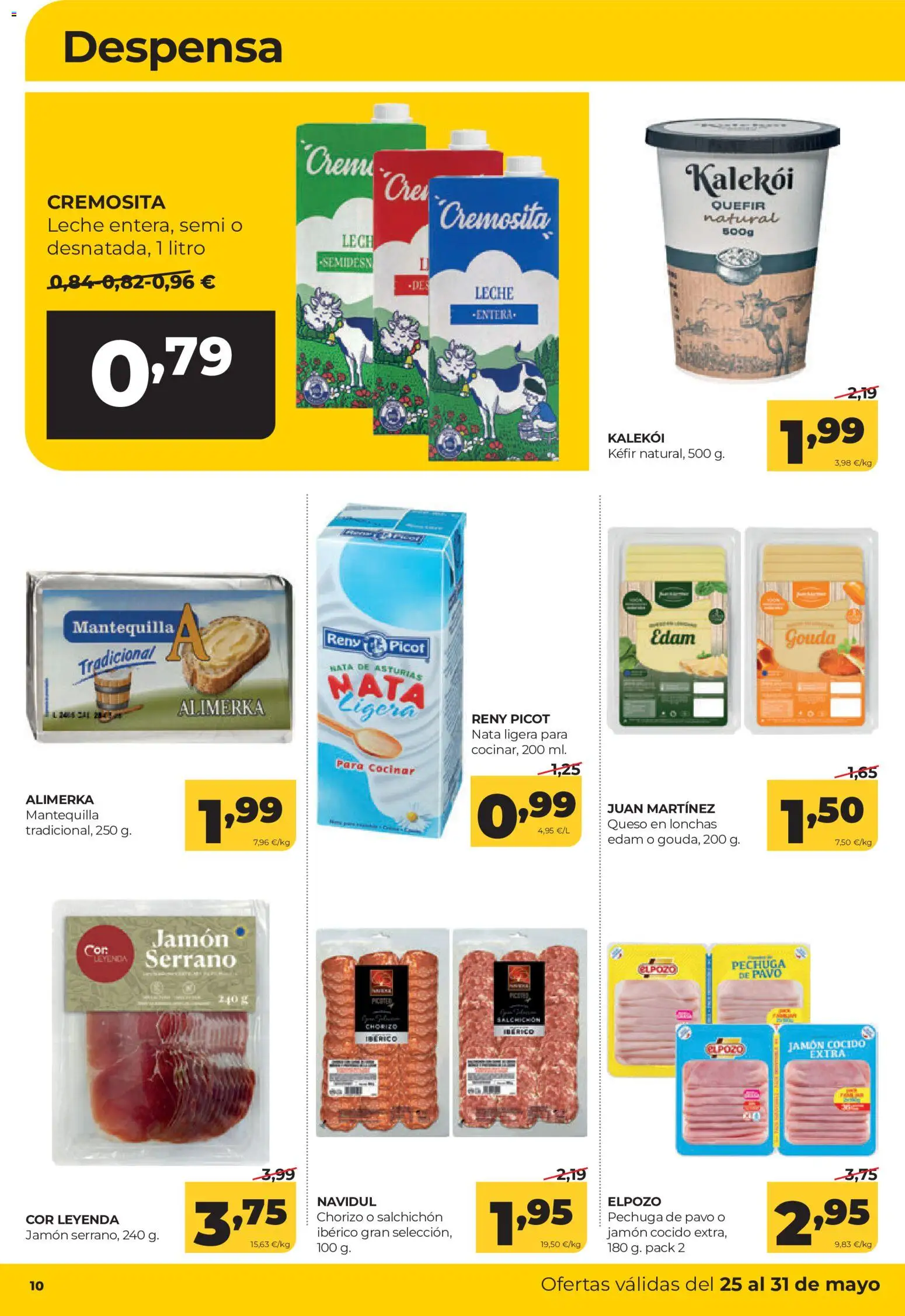 Alimerka folleto Castilla y León │ válido desde el 25.05.2026 | Página: 10 | Productos: Leche, Queso, Jamón cocido, Συσκευή ροής