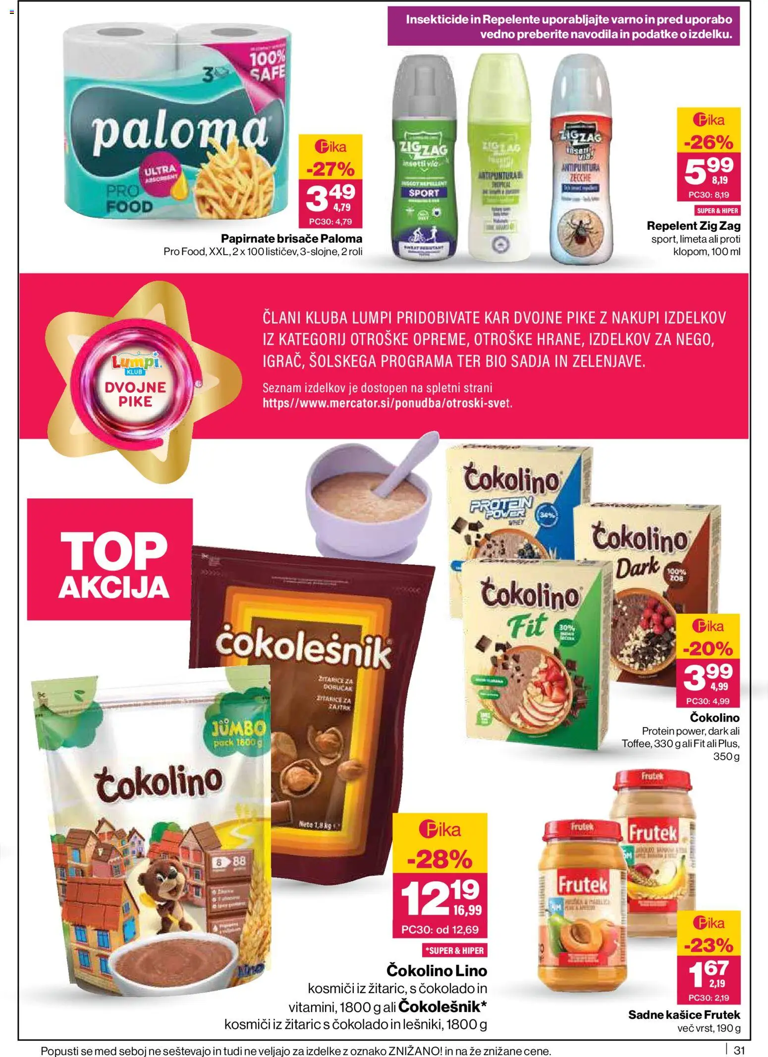 Novi Mercator katalog ponudbe – veljaven od 26.06.2026 | Stran: 31 | Izdelki: Limeta, Papirnate brisače, Čokolino, Čokolešnik